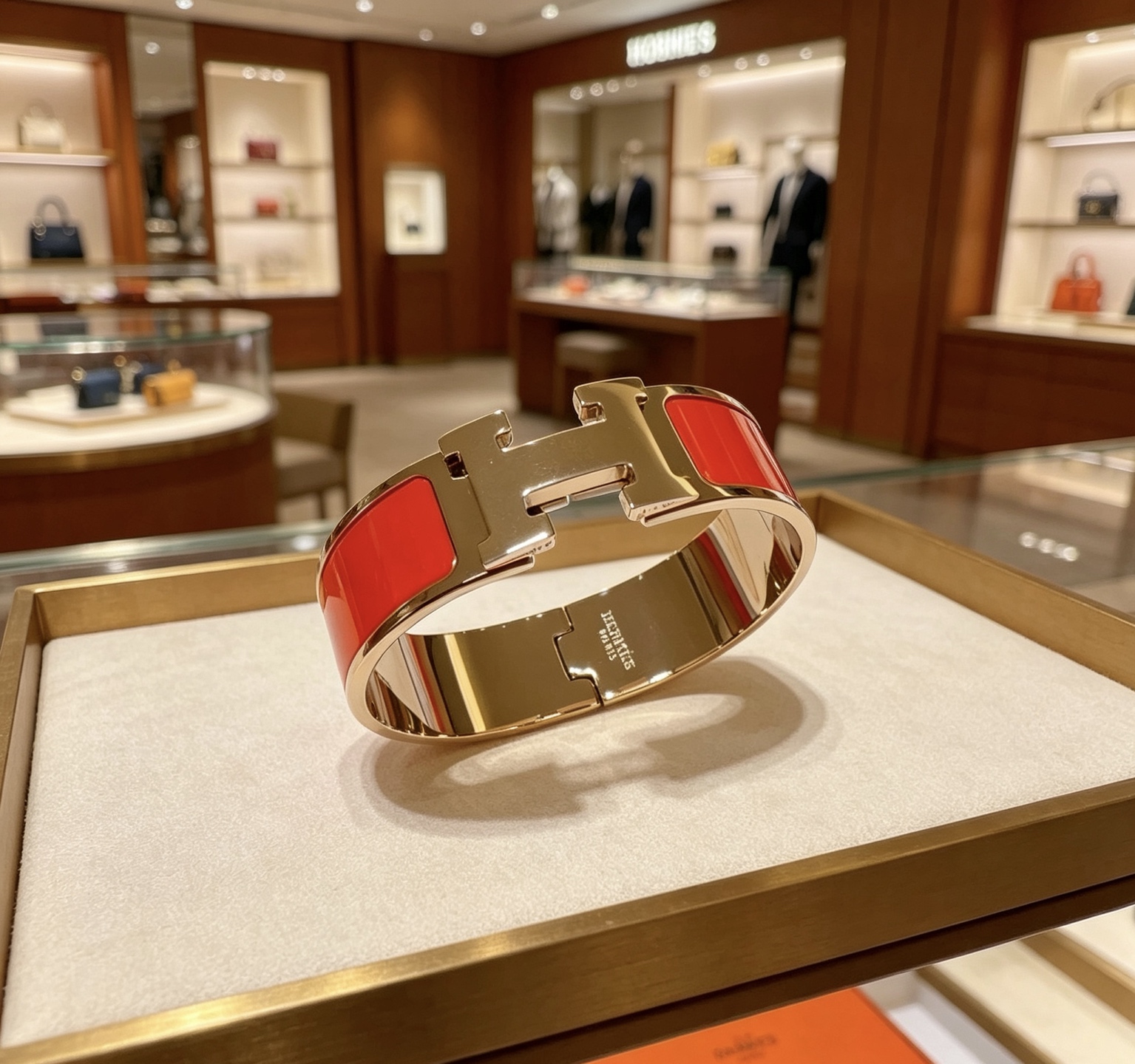 Hermes Clic Clac H bracelet gold-tone metal with bright orange enamel 18mm