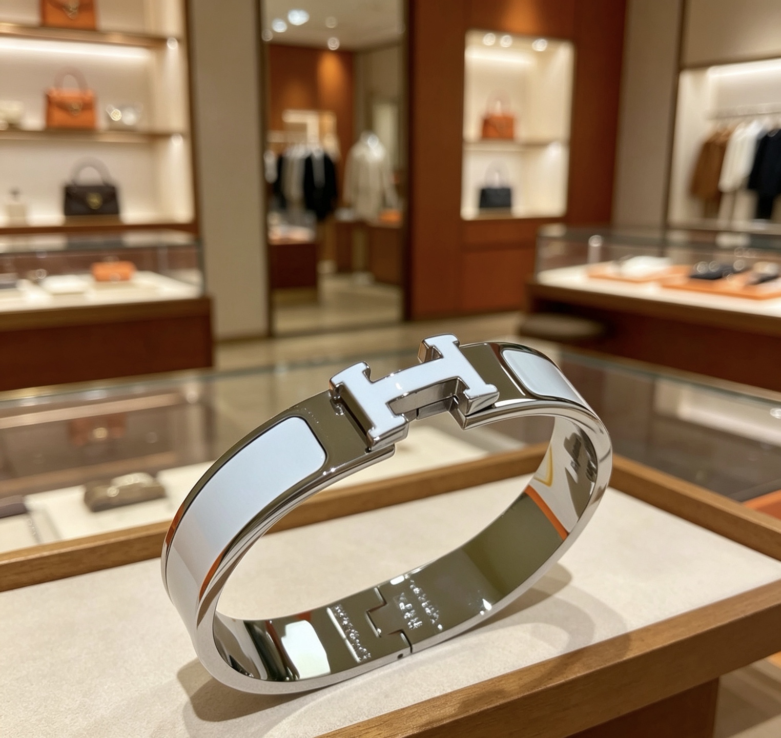 Hermes Clic H bracelet palladium plated metal white enamel PM