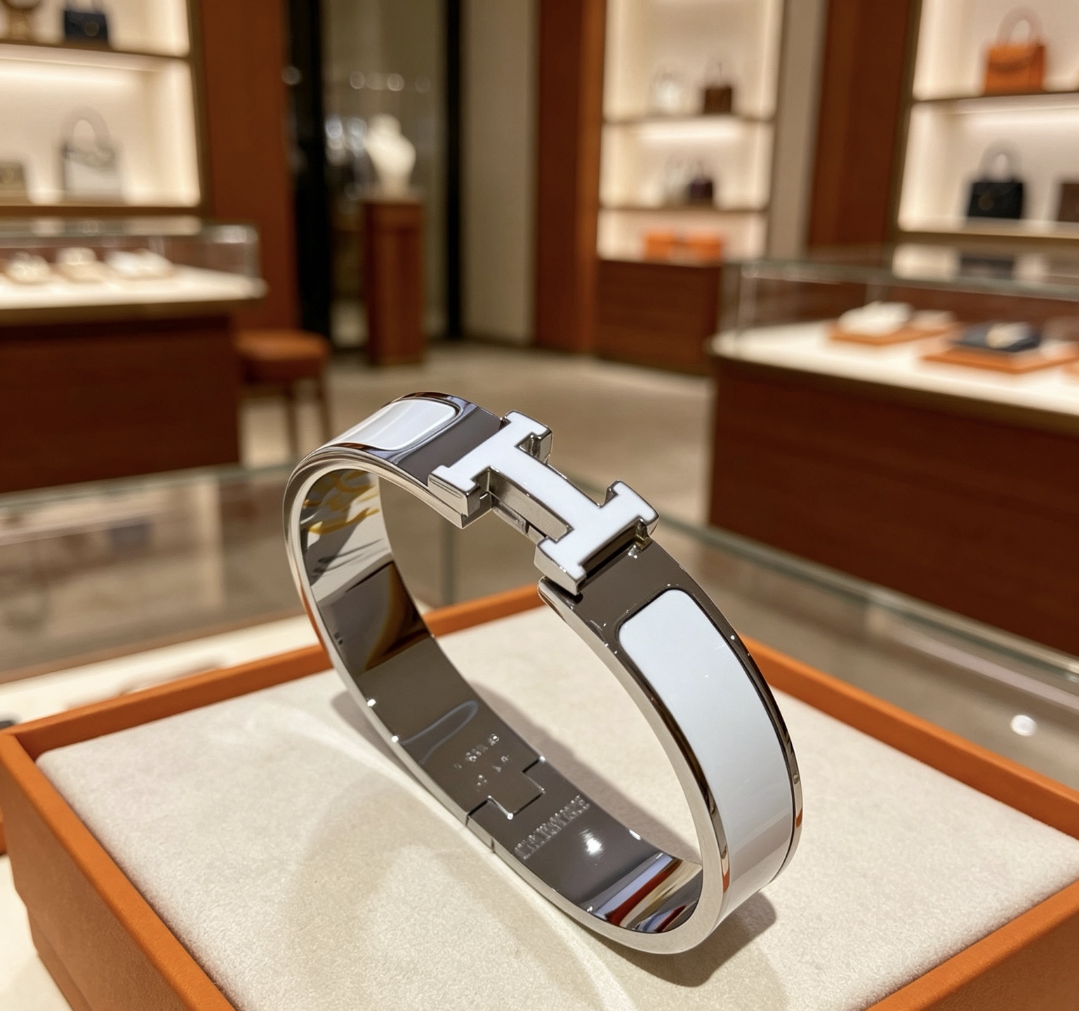 Hermes Clic H bracelet palladium plated metal white enamel PM