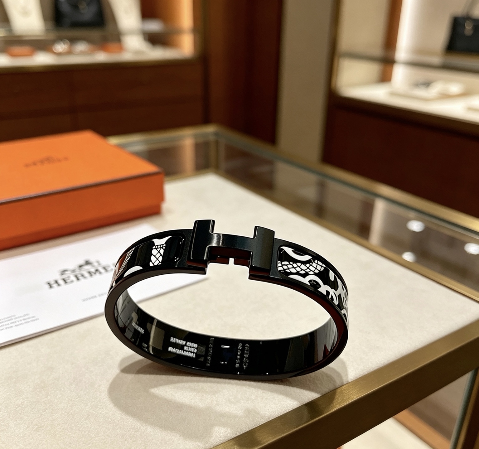 Hermes Clic H bracelet black enamel with white pattern black hardware 17