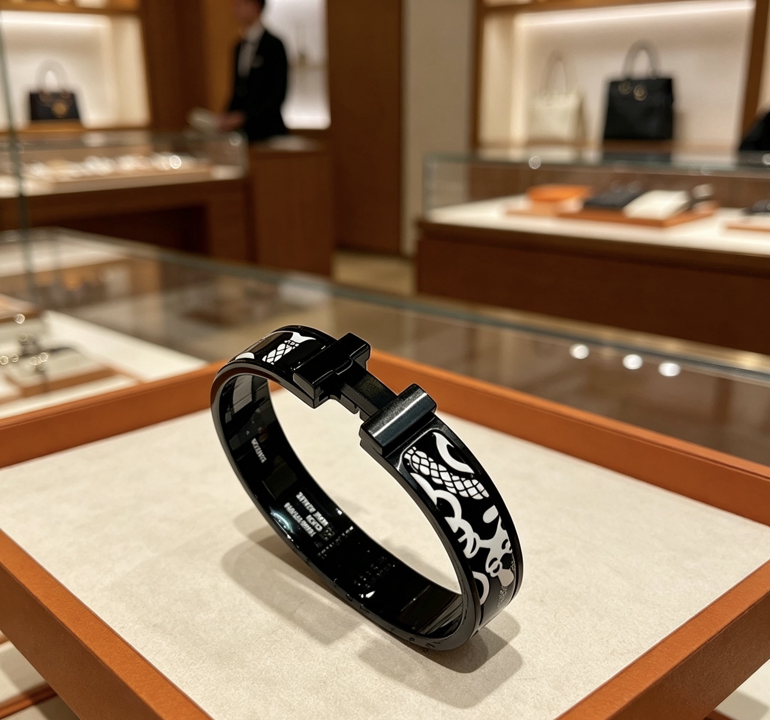 Hermes Clic H bracelet black enamel with white pattern black hardware 17