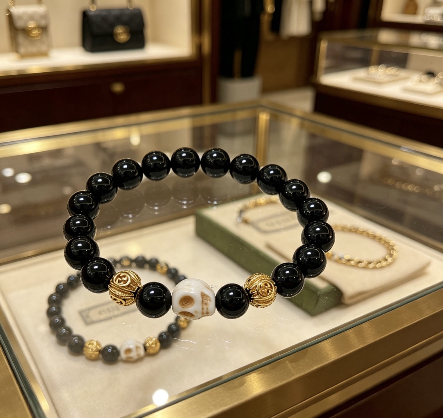 NO:818382,Batch new product release Gucci bracelets for men and women. The latest black onyx bracelet is of a higher grade. The same style as the star's Anger Forest series double G crystal bracelet. Size: 16-24 cm. Details are matched to the gold treatment. Non-market glossy version. Non-market ordinary. This model has been released. The best-selling model in Gucci. Very good to match clothes, high-quality jewelry, gucci, bracelet, gold.19860909批 新品发布古驰手链男女同款 最新款黑玛瑙手链档次更高明星同款Anger Forest系列双g水晶手链 尺寸:16-24厘米 细节对版黄金处理 非市面亮面版型 非市面普通做这款一直在出 古驰里面热卖款 非常好搭配衣服,饰品精品,gucci,bracelet,gold,Jewelry