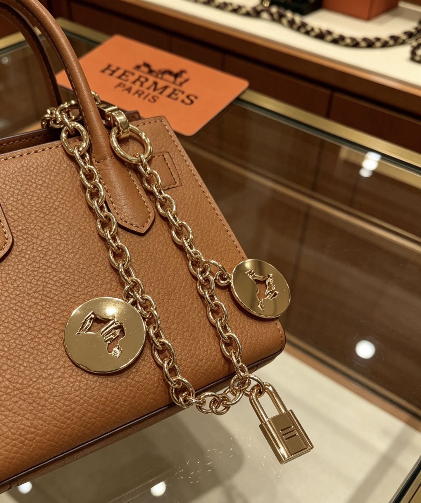 Bracelet Hermes Olga Charm Chain métal doré 18cm