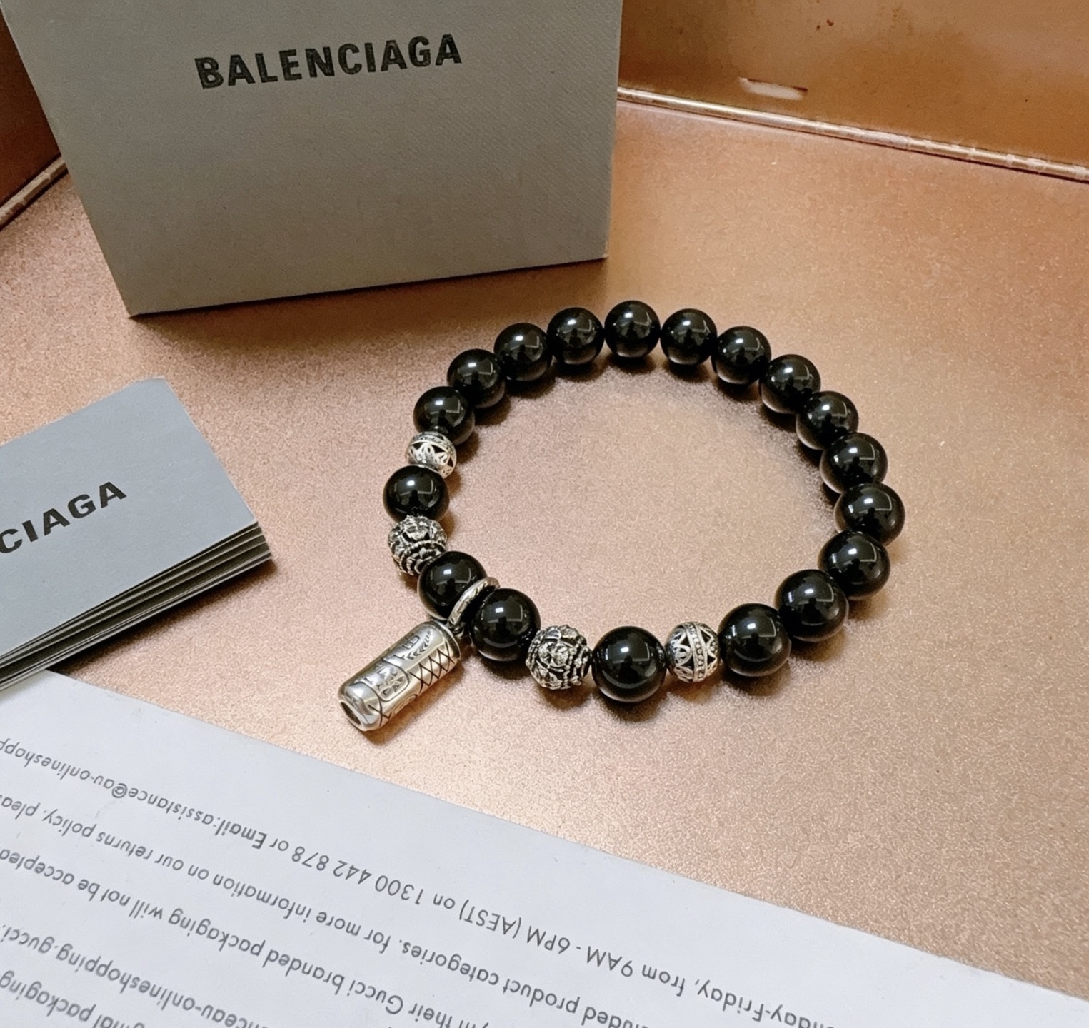 专柜精工版本天然黑曜石巴黎世家手链 🇫🇷泰银风格巴黎世家手链 明星同款男女款 复古做旧风 原版复刻 纯手