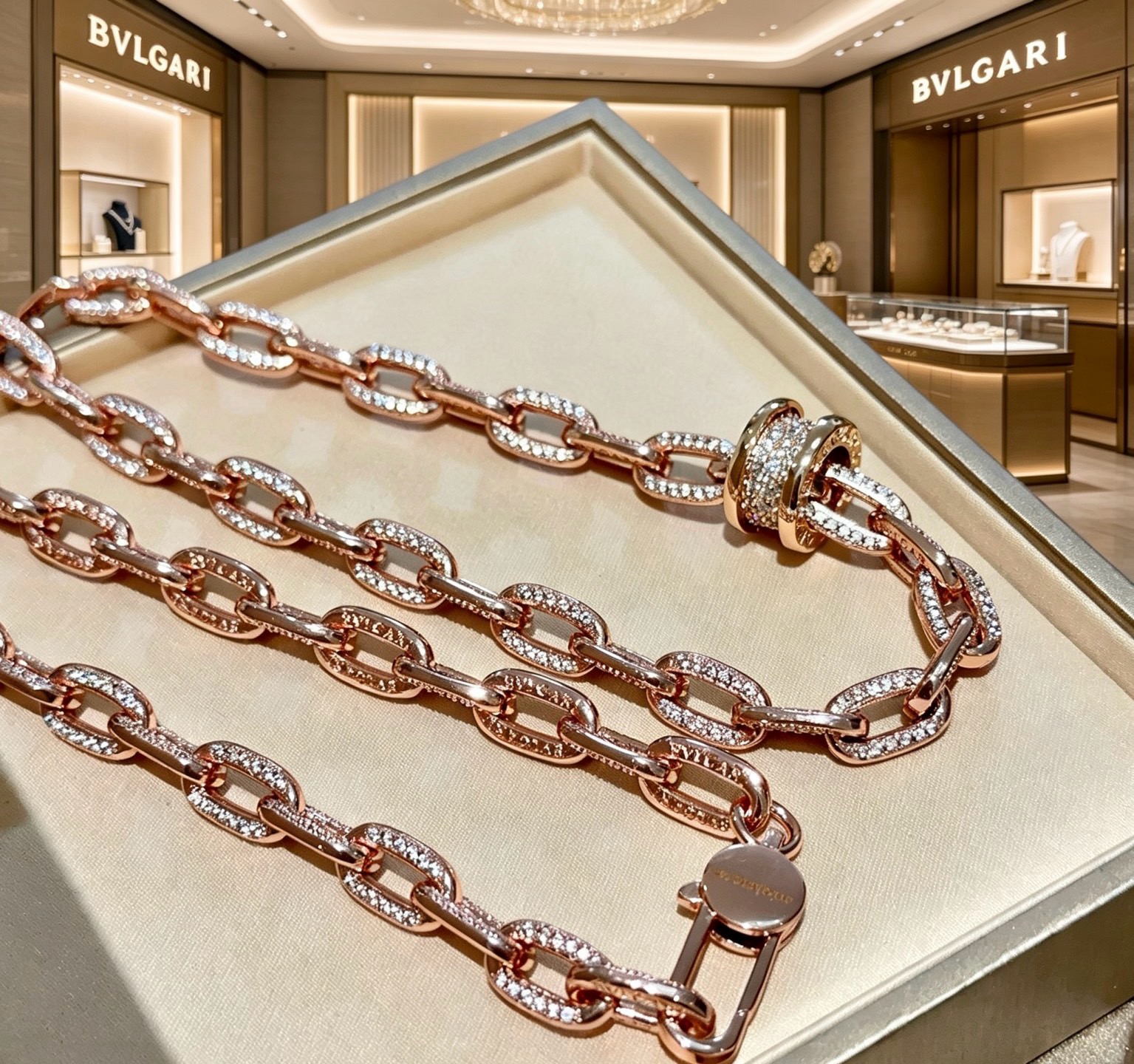 整条满钻镶嵌工艺宝格丽项链V金材质 BVLGARI宝格丽 DIVAS‘ DREAM 系列 品相完美，细节
