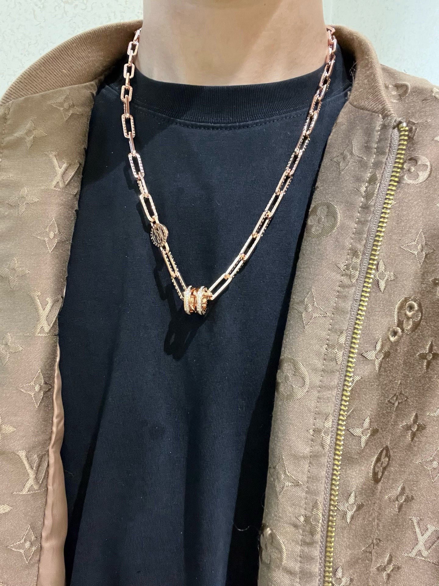 Bvlgari B zero1 necklace Rose gold with clear diamond accents 50cm