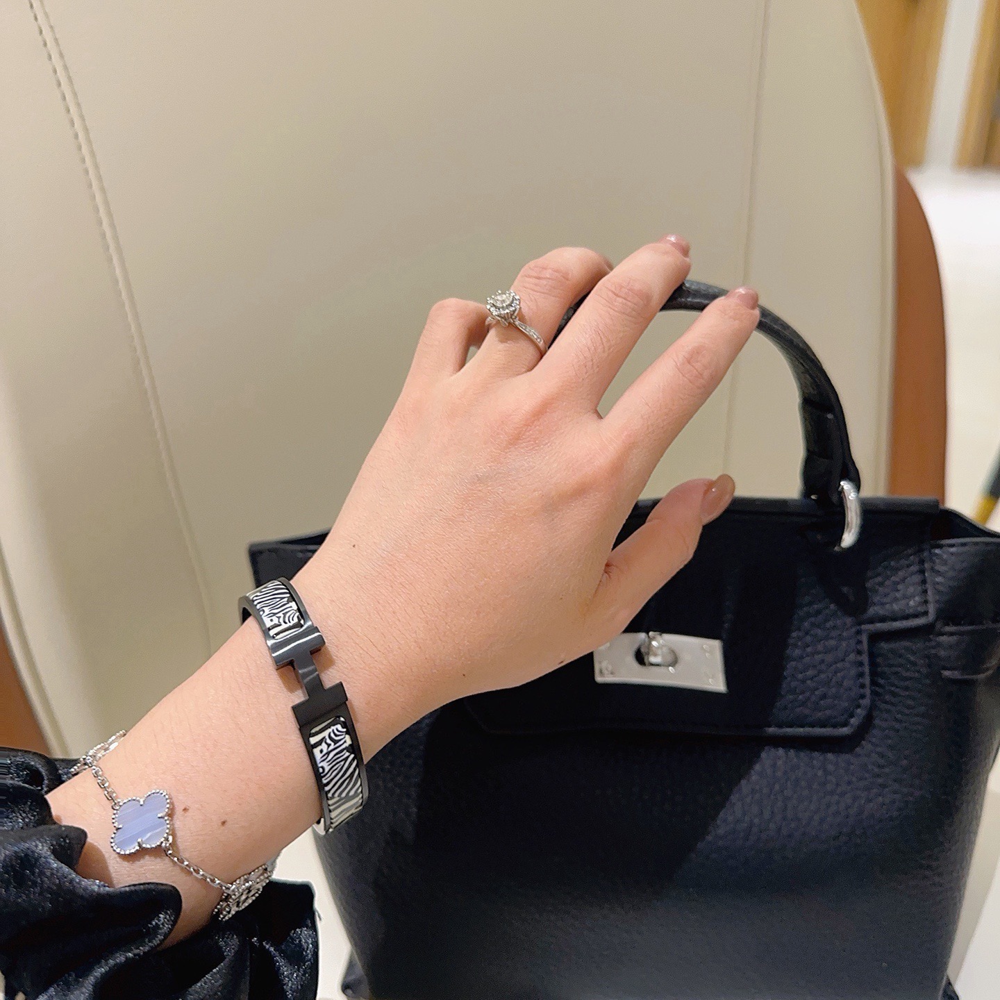 Hermes Clic Clac H Zebra bracelet black metal with black and white zebra pattern enamel 17