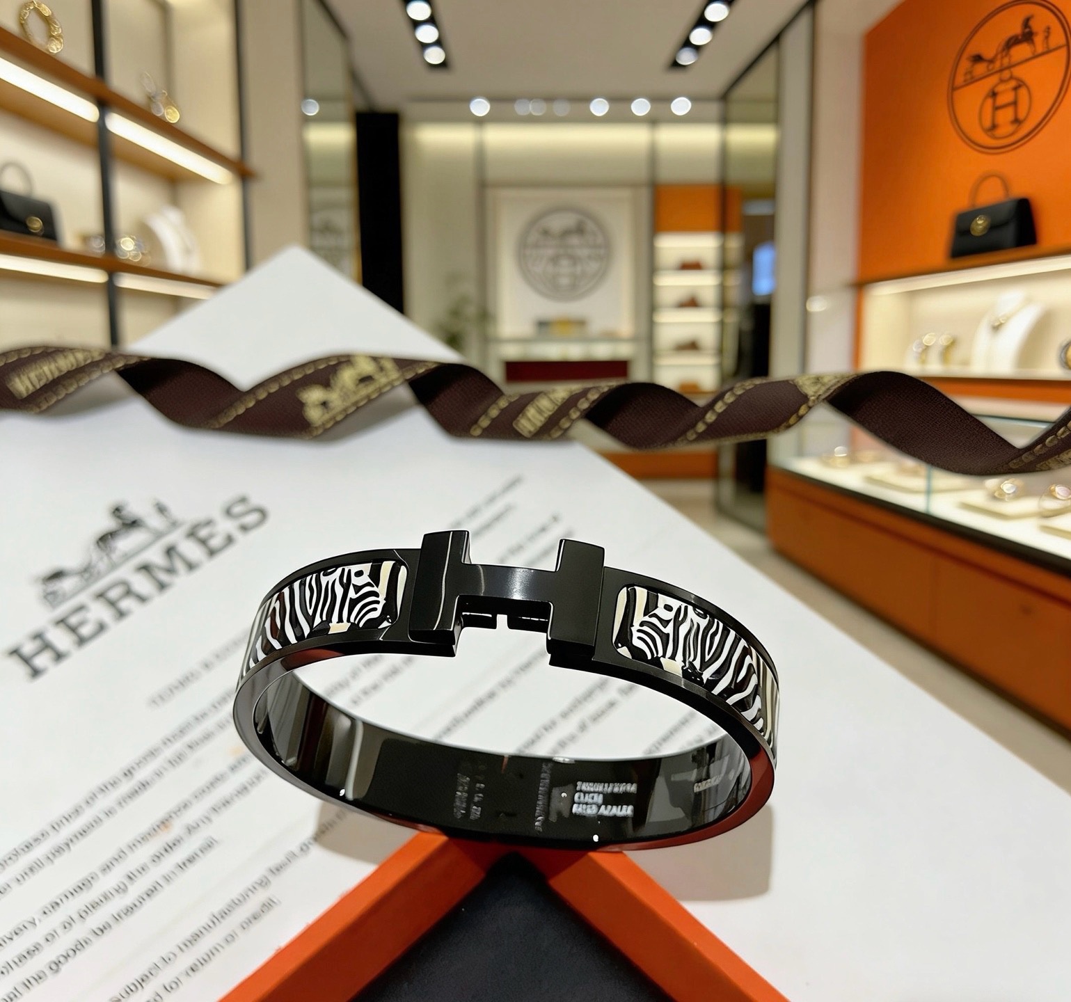 Hermes Clic Clac H Zebra bracelet black metal with black and white zebra pattern enamel 17