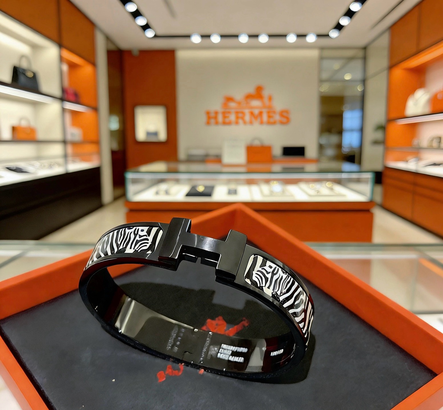 Hermes Clic Clac H Zebra bracelet black metal with black and white zebra pattern enamel 17
