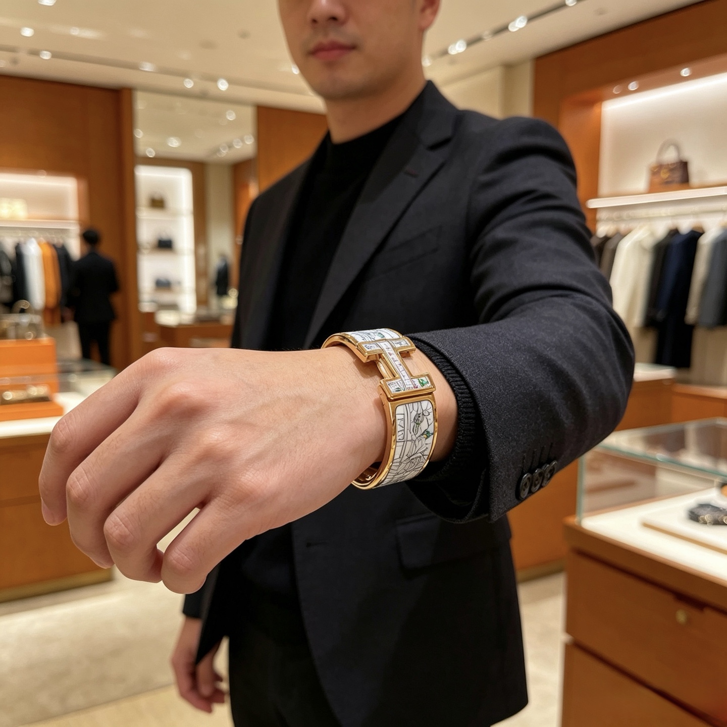 Hermes Clic Clac H New York City Print Wide Enamel Bracelet bracelet Rose gold plated metal with multicolor printed white enamel 20mm