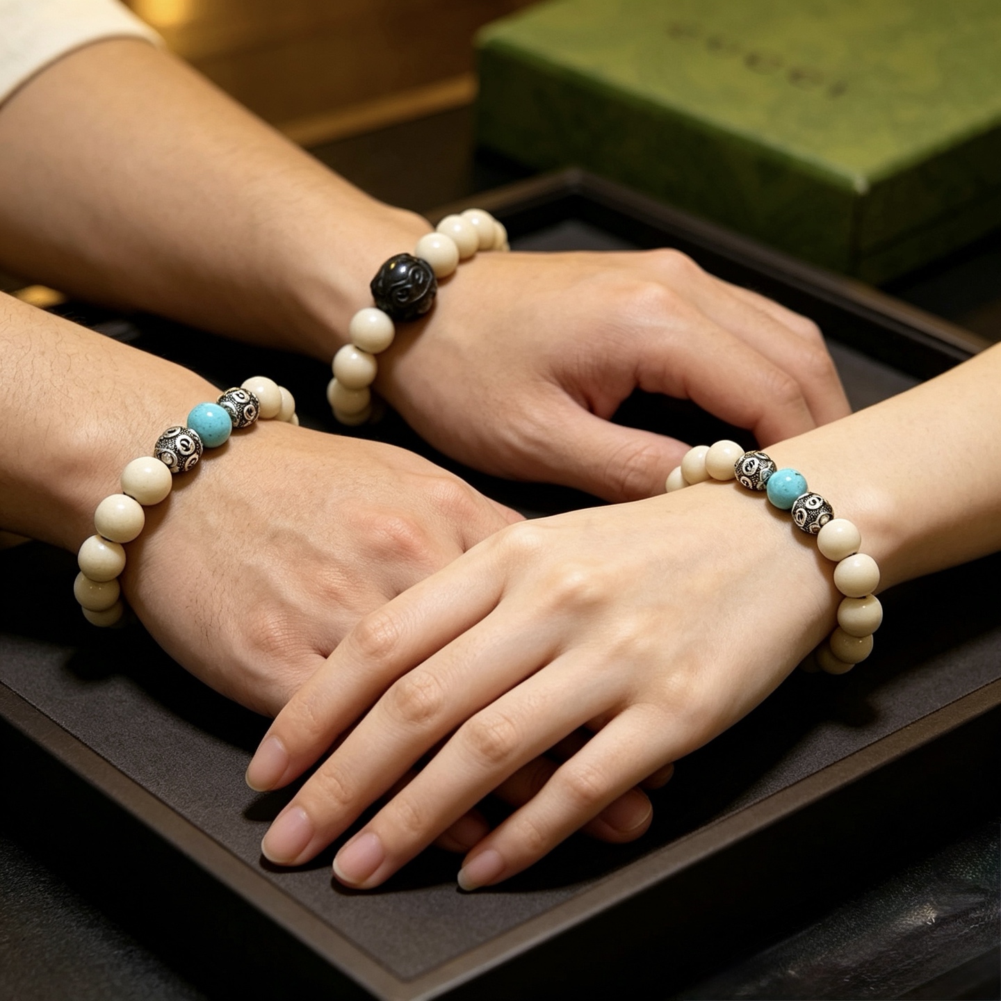 Gucci Anger Forest bracelet antique silver ivory white turquoise blue obsidian black 18cm