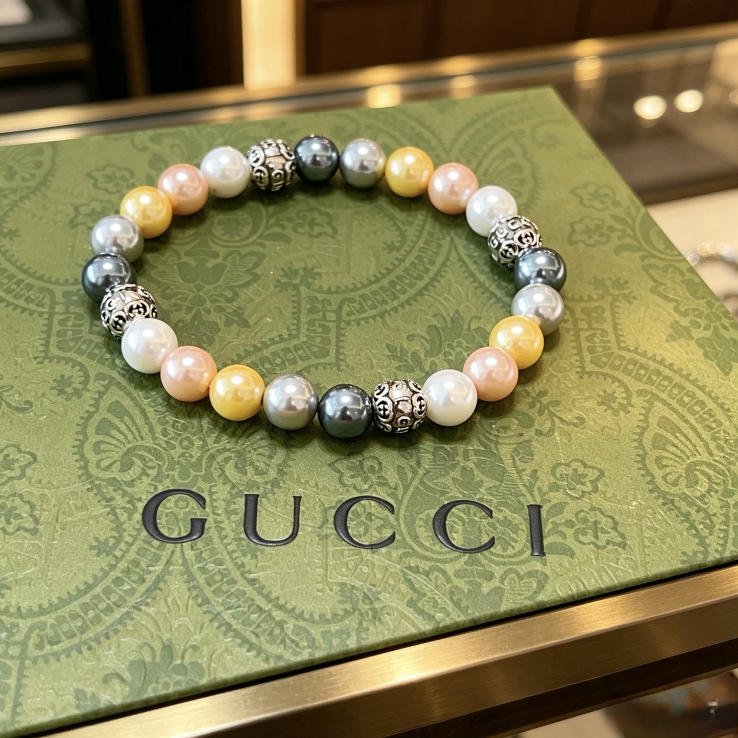 Gucci古驰手链男女同款 最新款珍珠手链档次更高Anger Forest系列双g珍珠手链 7
