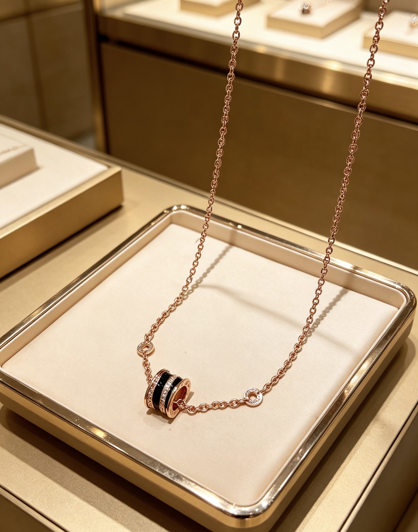 Bvlgari B zero1 necklace 18K rose gold black ceramic diamond 42cm