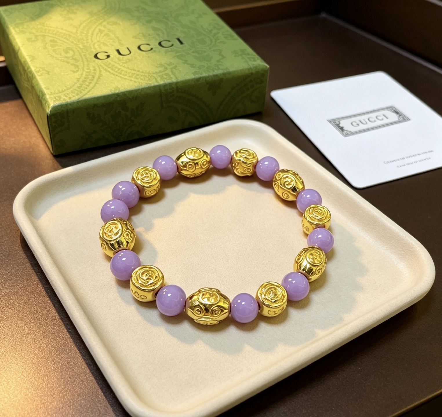 Gucci Anger Forest bracelet gold metal lavender purple stone 18cm