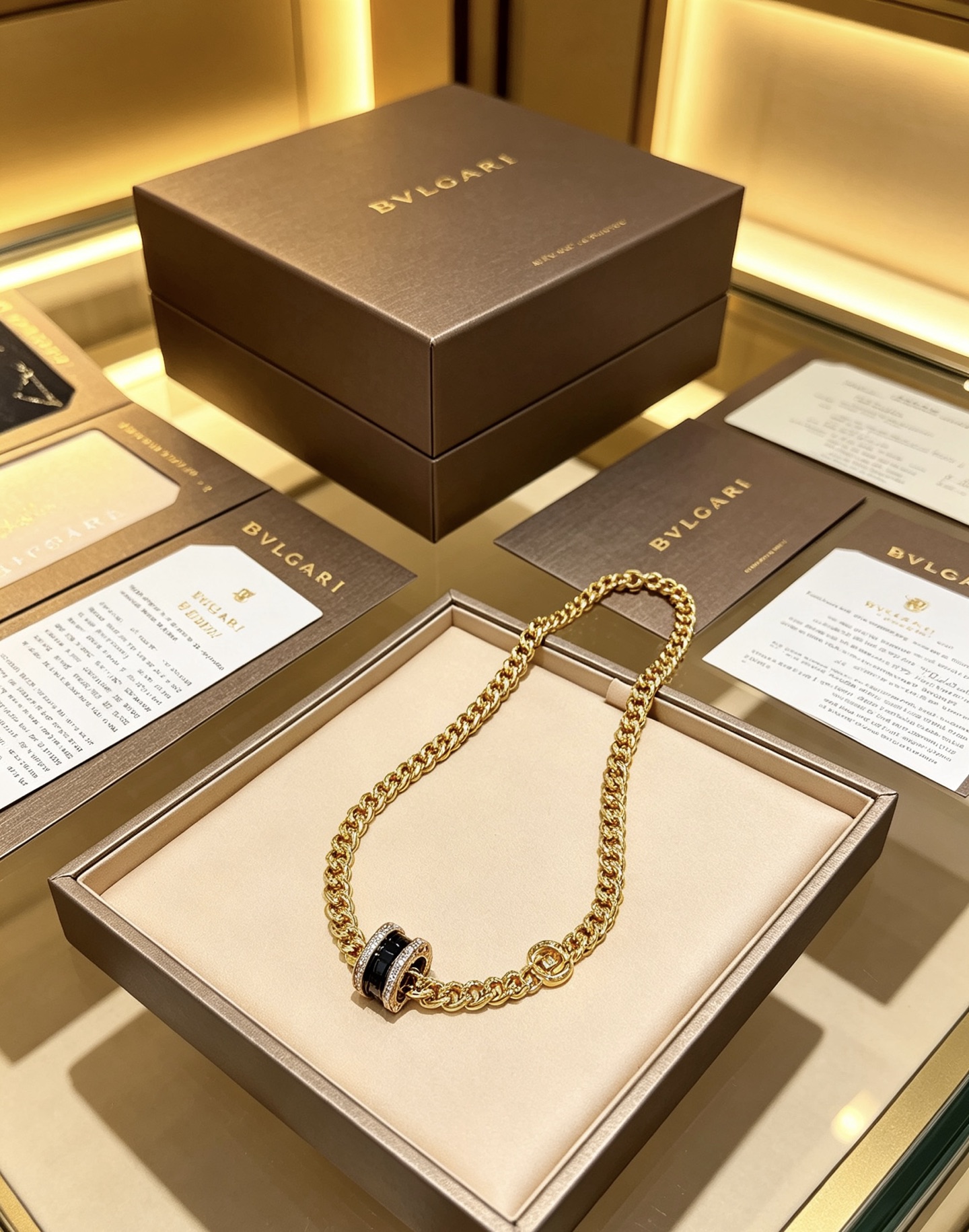 Bvlgari B zero1 necklace 18K yellow gold black ceramic diamond 45cm