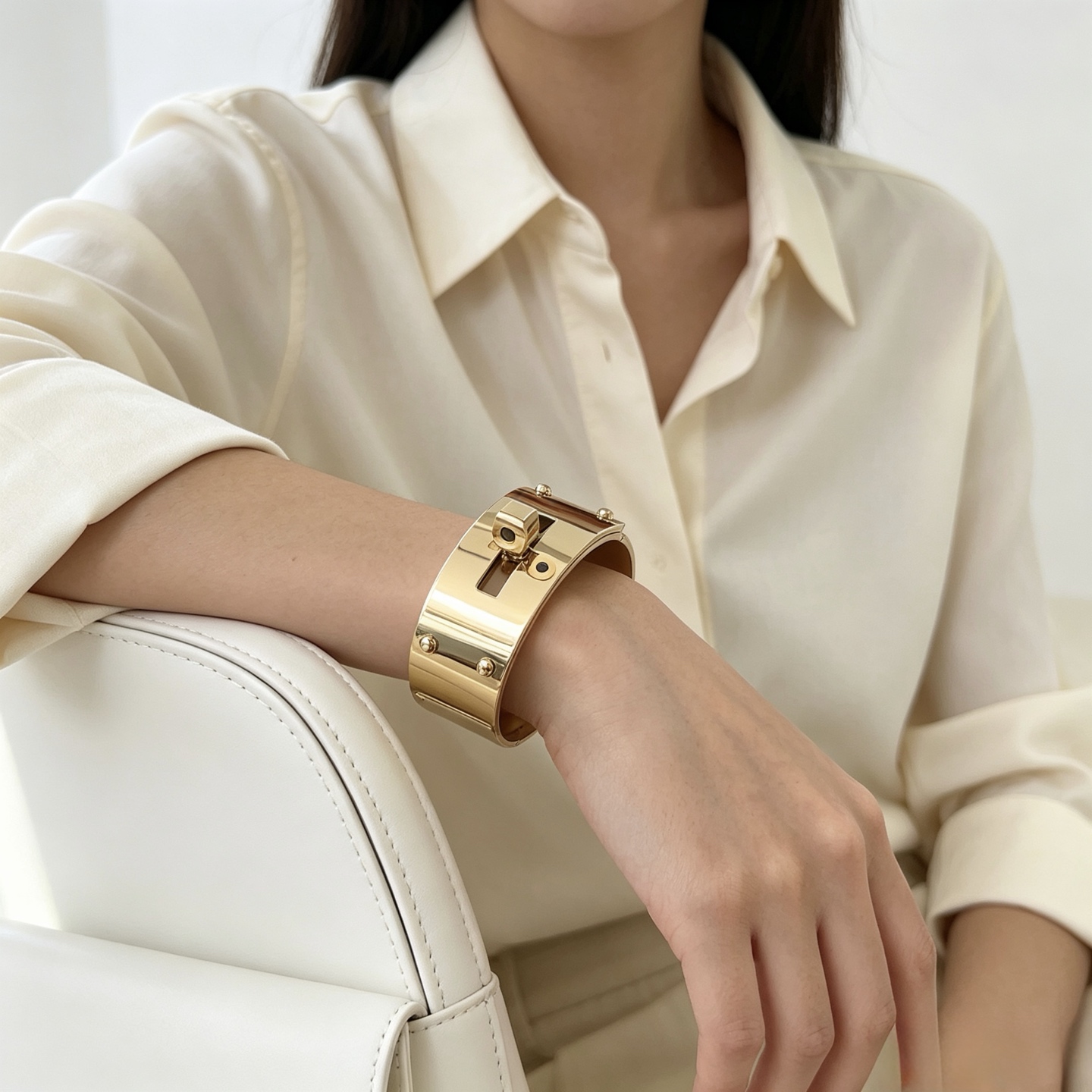 Bracciale Hermes Kelly in metallo color oro 21 mm