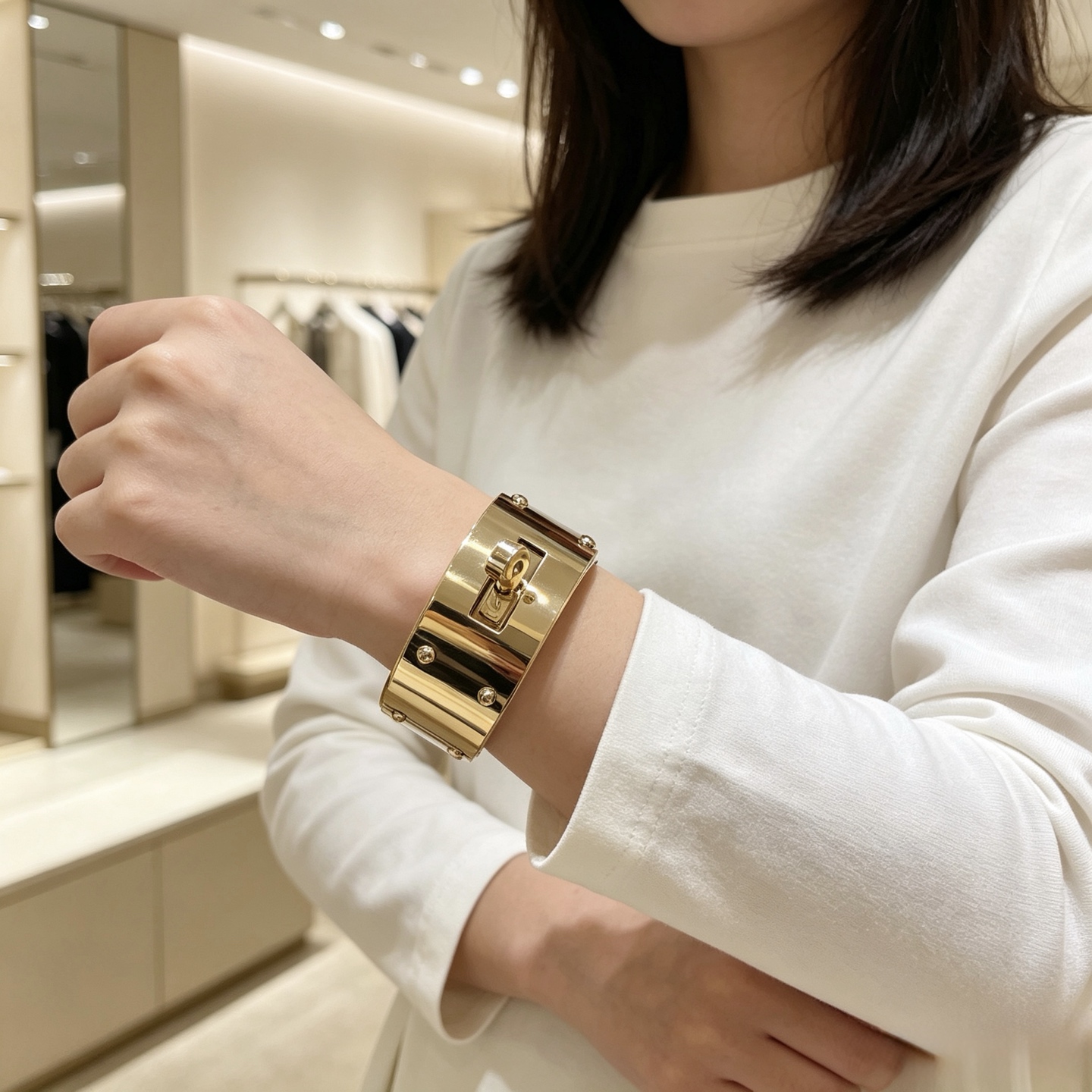 Bracciale Hermes Kelly in metallo color oro 21 mm