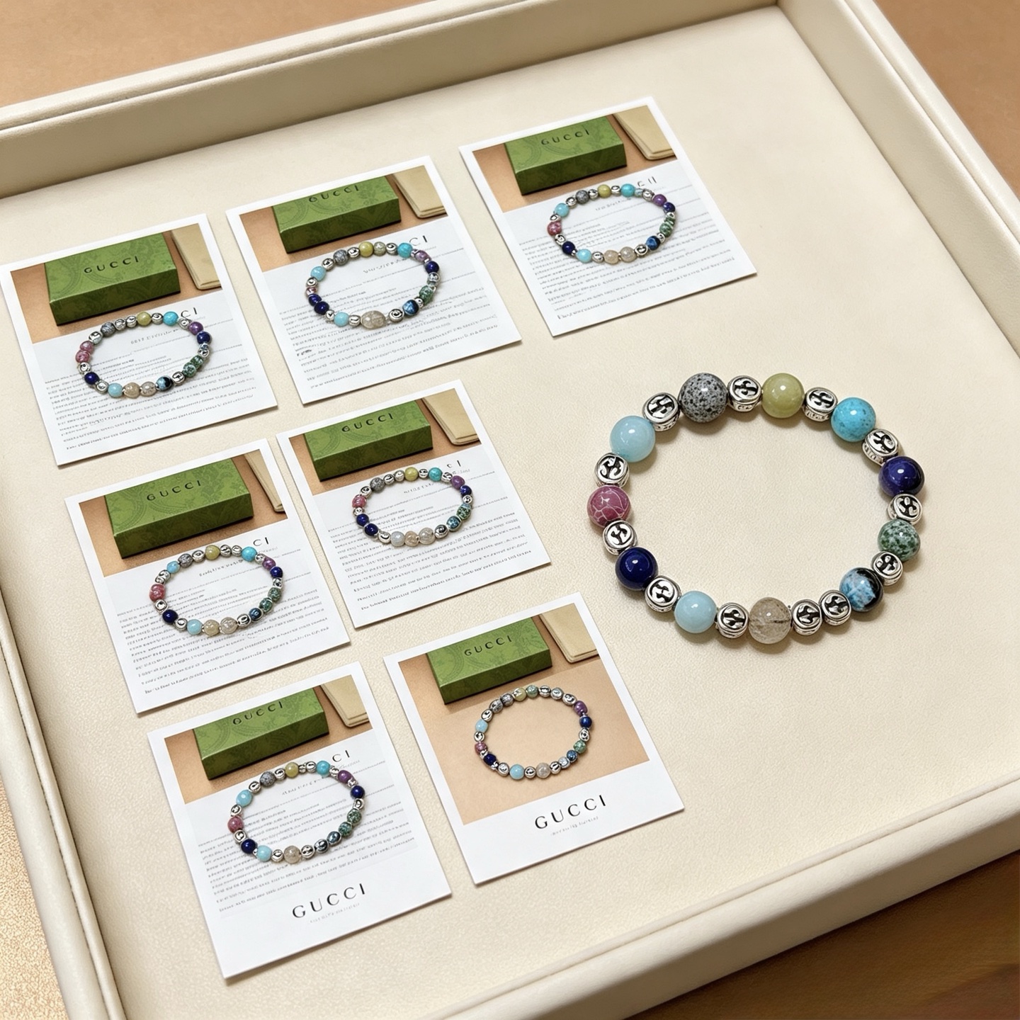 Gucci Anger Forest bracelet Silver-toned metal with multicolor natural gemstone beads 18cm