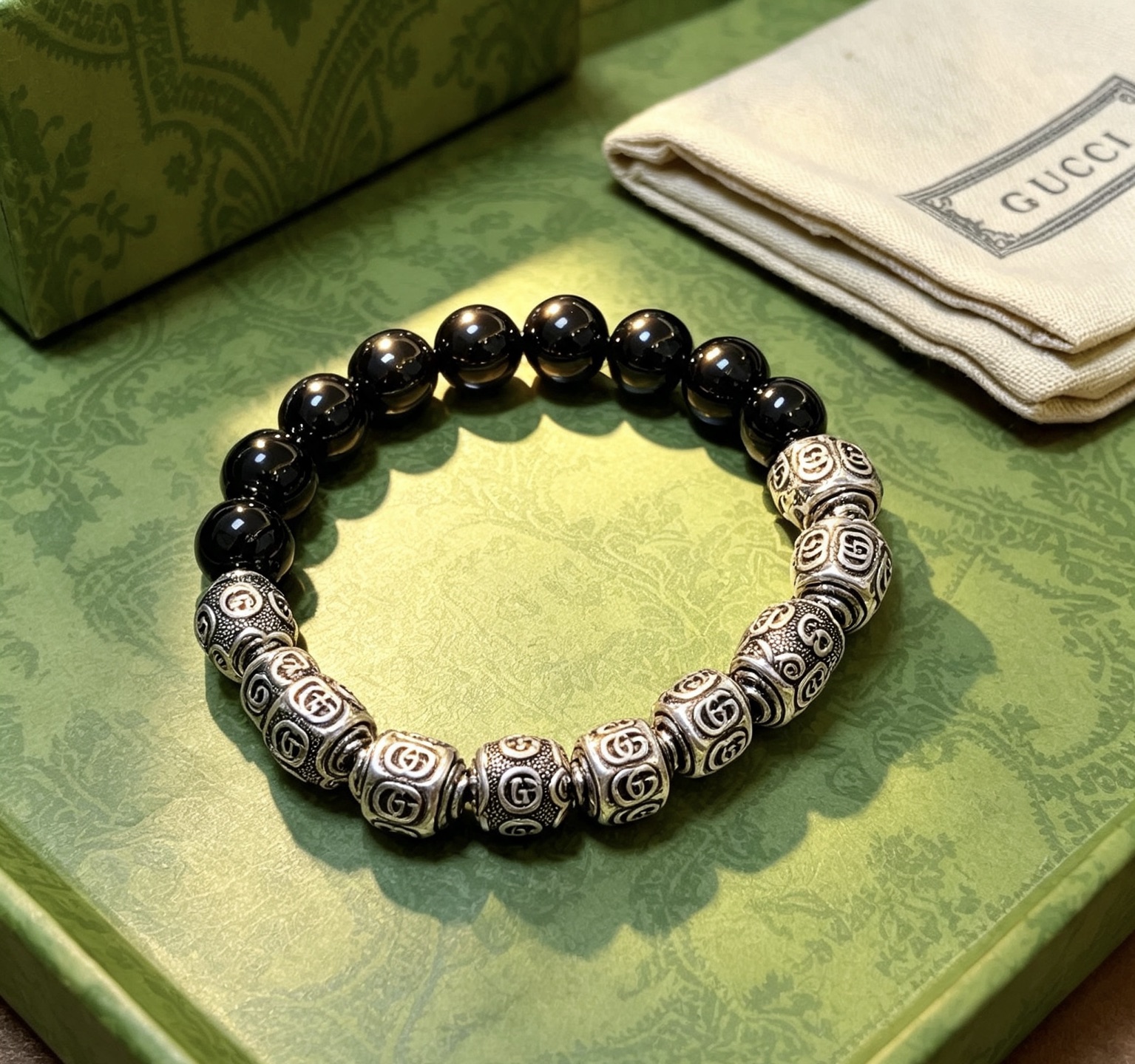 Gucci Anger Forest bracelet Aged silver-tone metal with black onyx beads 18cm