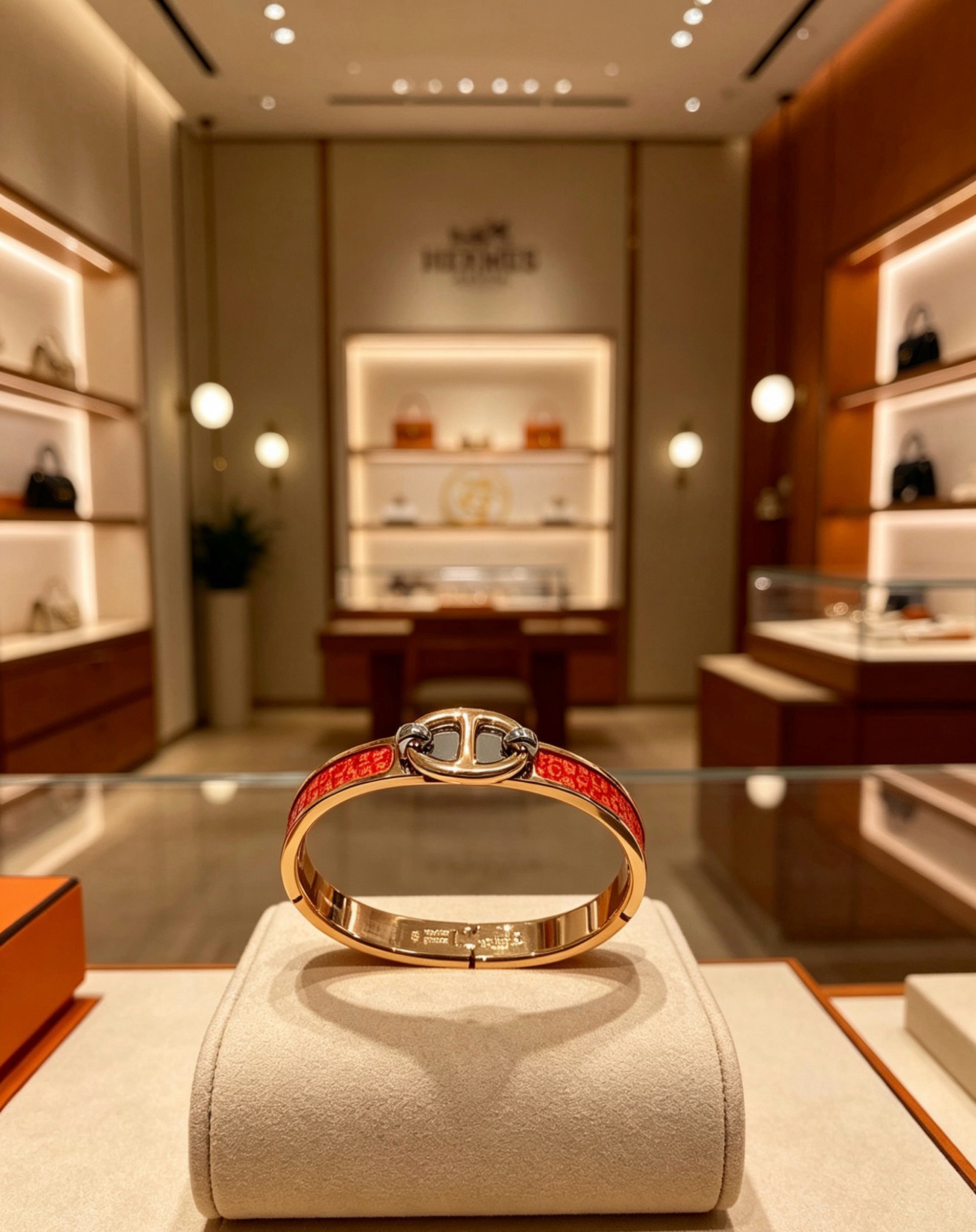 Hermes Mini Clic Chaine d Ancre bracelet Rose gold plated metal with red lizard-pattern enamel silver-tone clasp accents 17cm inner circumference
