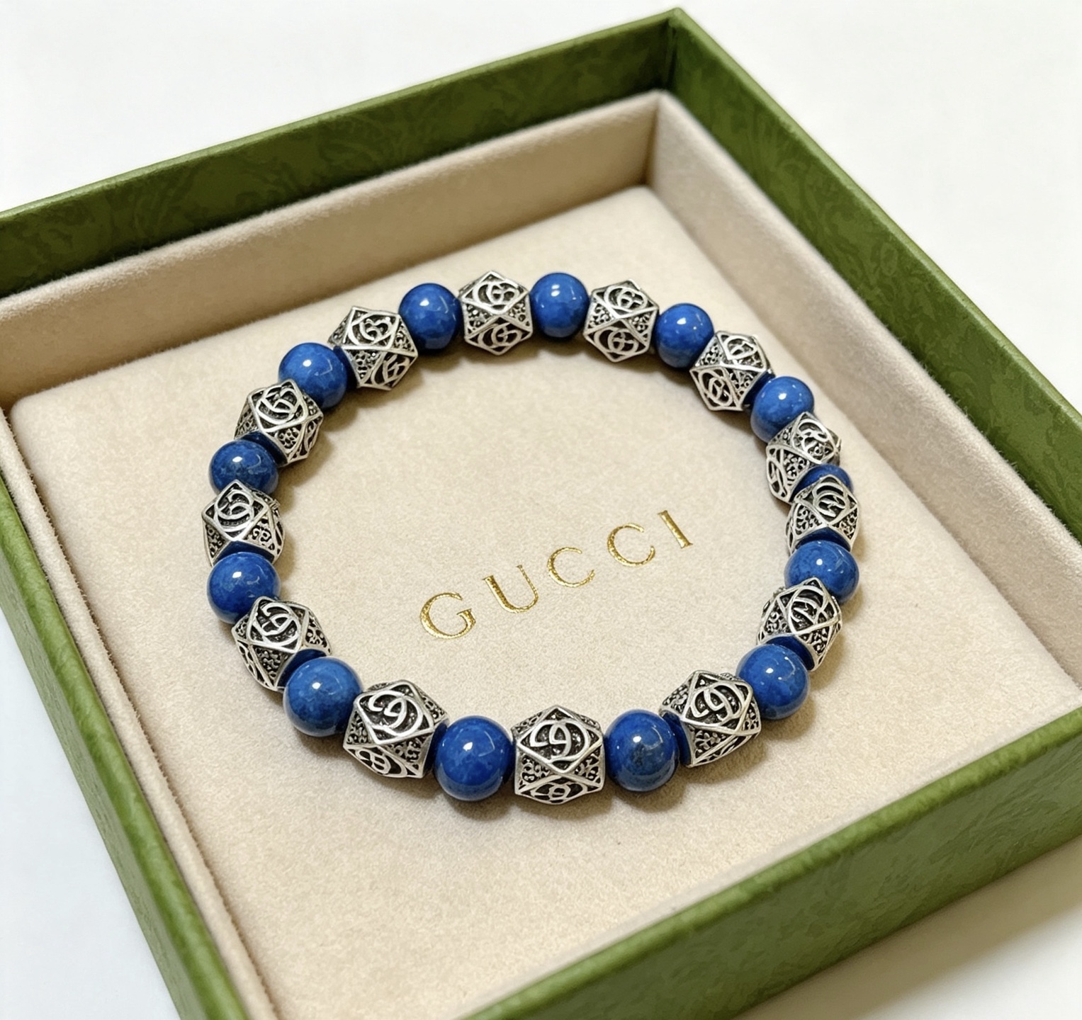 Gucci Anger Forest bracelet Aged silver metal deep blue lapis lazuli stone 18cm