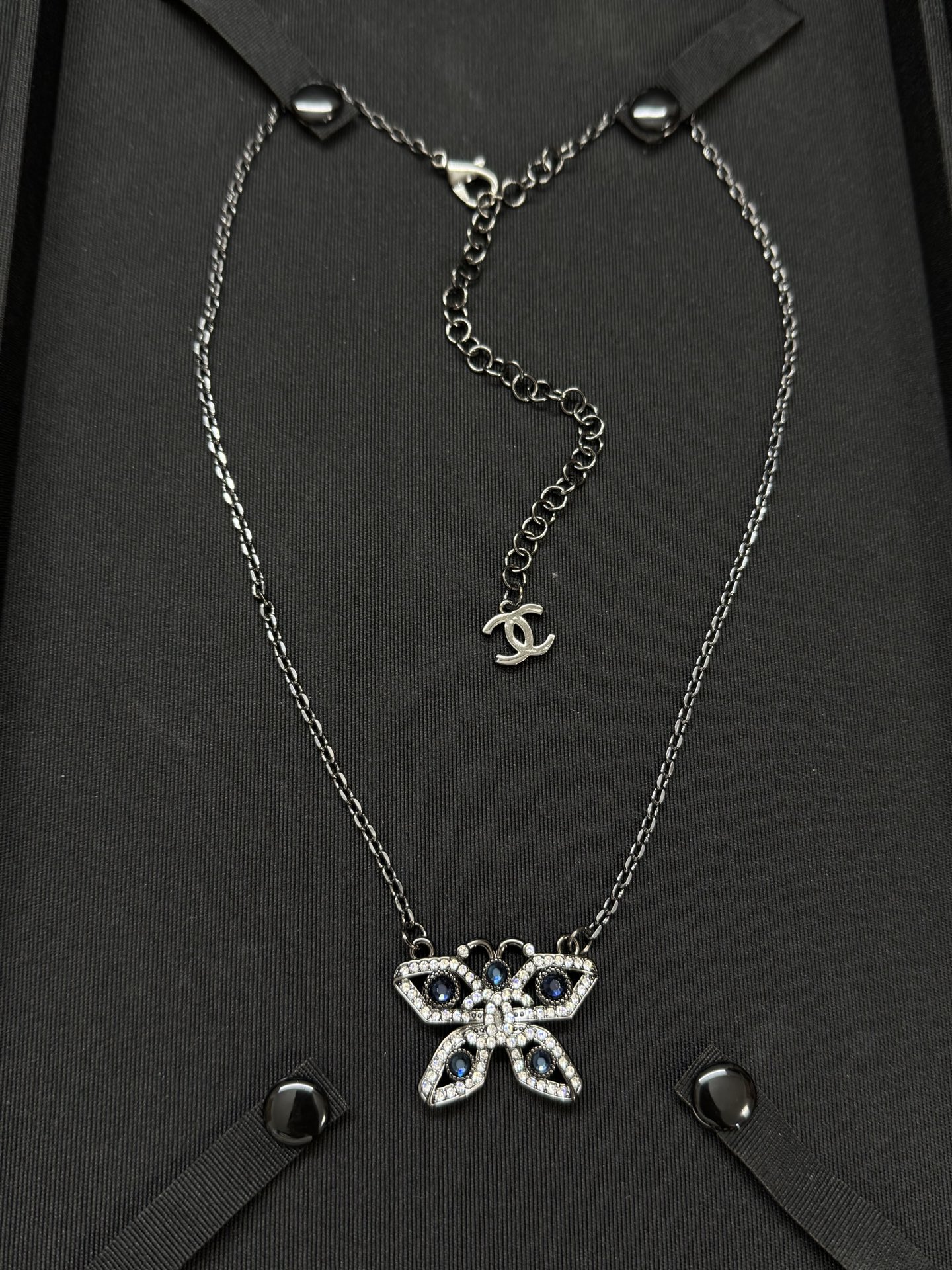 CHANEL Butterfly Necklace Black Gunmetal