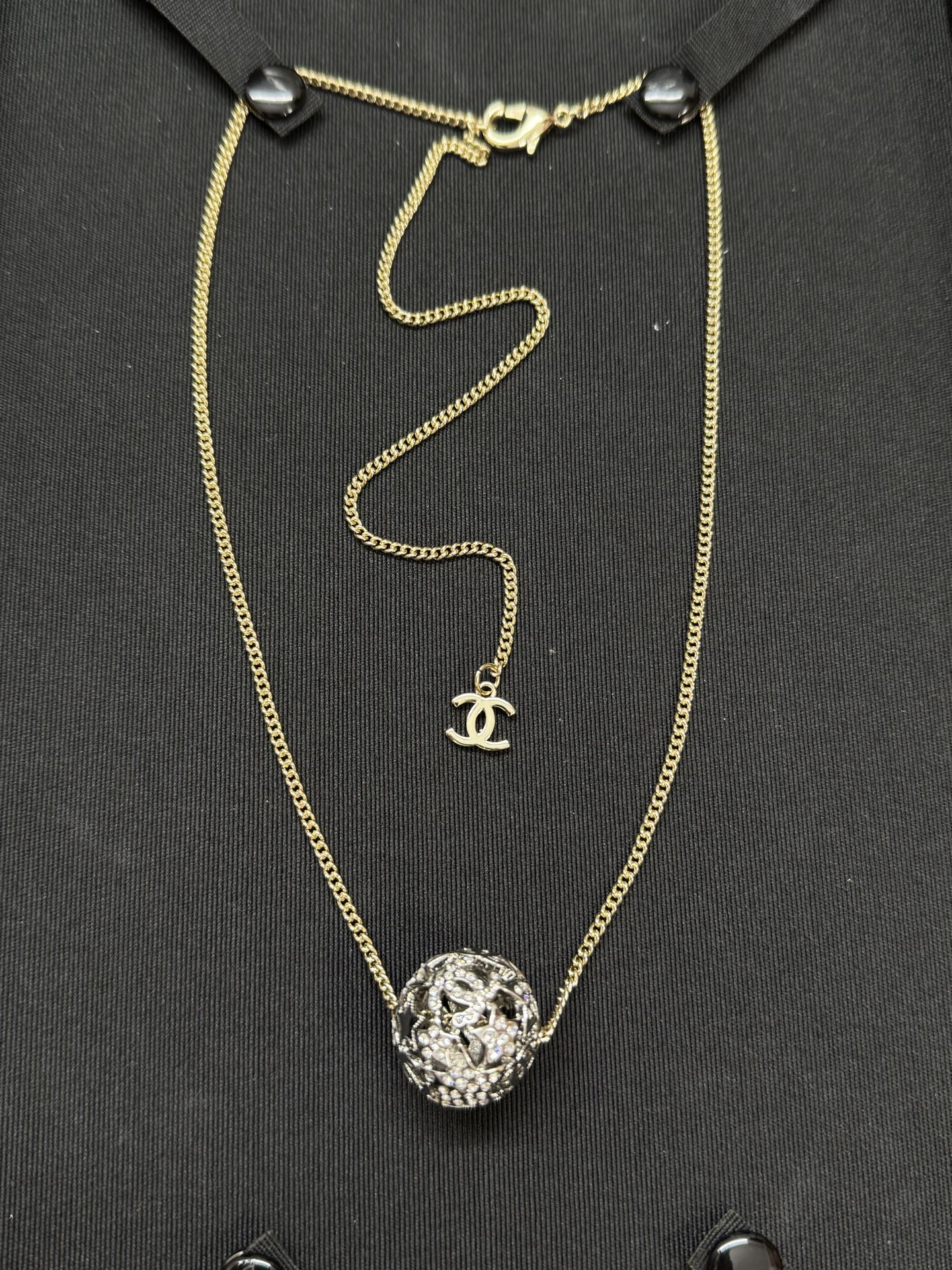 CHANEL Necklace Gold Round Ball Star Double C Two-Tone