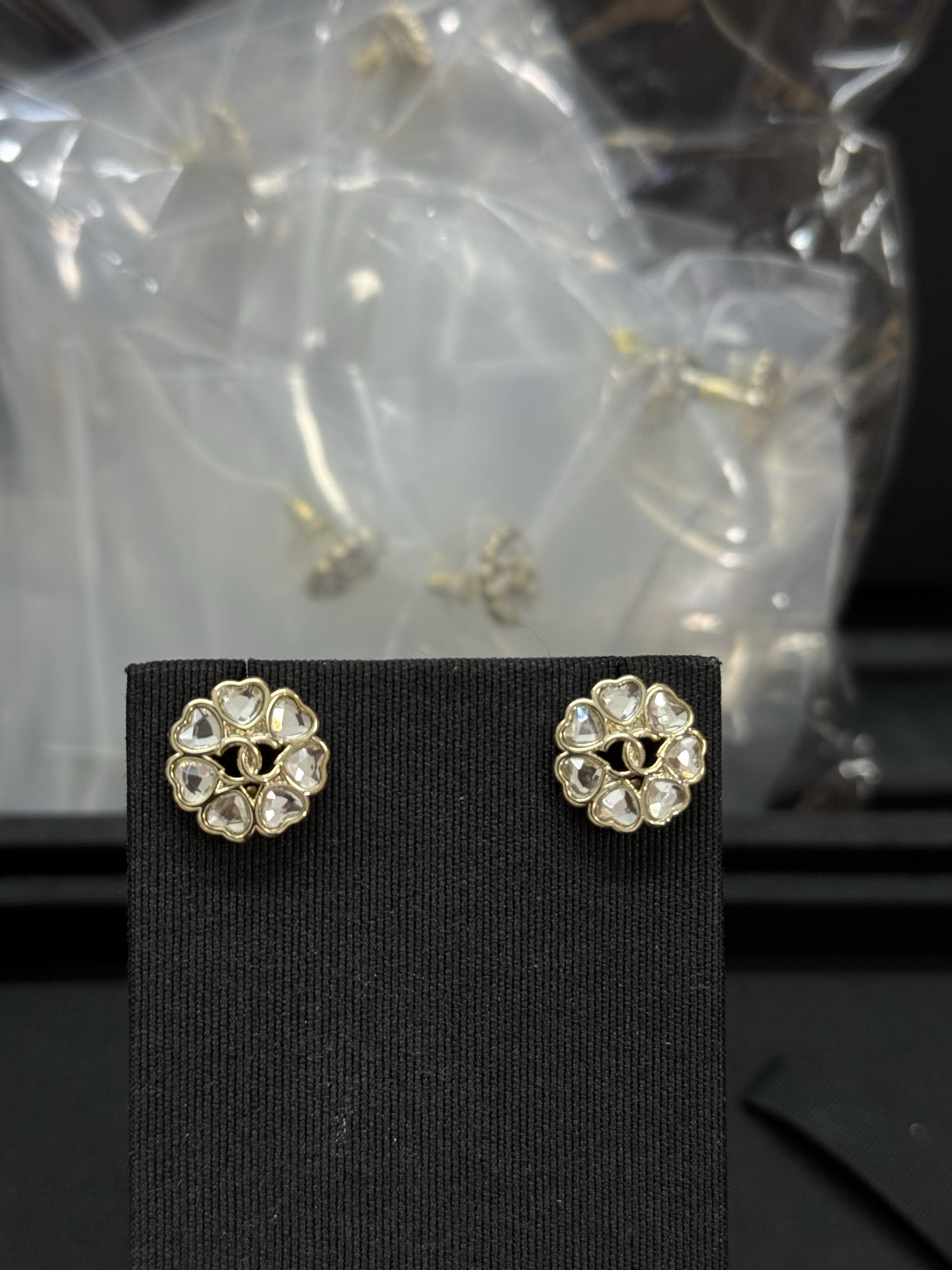 NO:360707,Xiaoxiang's new love-full diamond earrings, Chanel earrings, chanel19860909小香新款爱心满钻耳钉,香奈儿耳钉,chanel,Jewelry