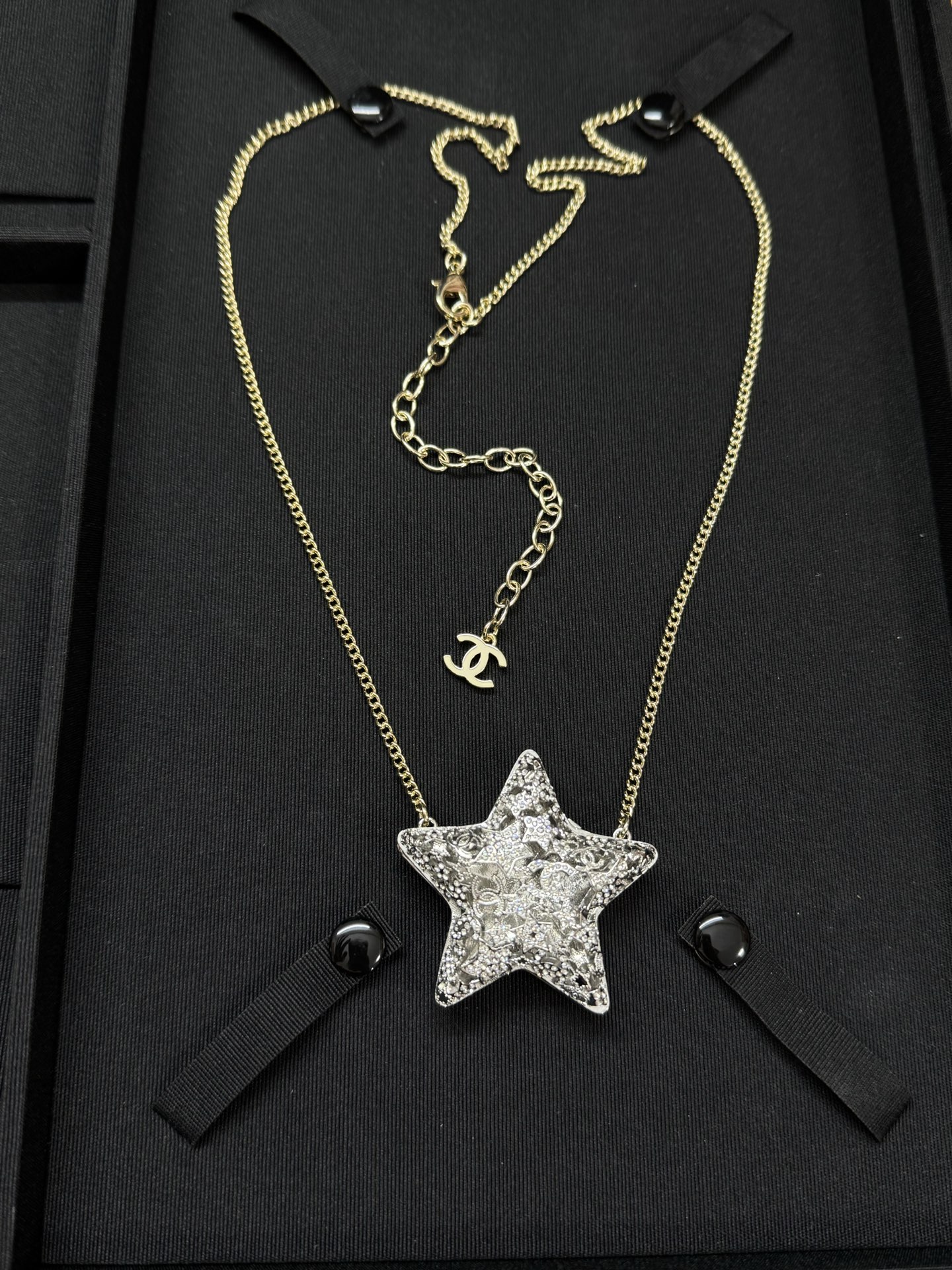 CHANEL Necklace Long Star Color-Block Openwork