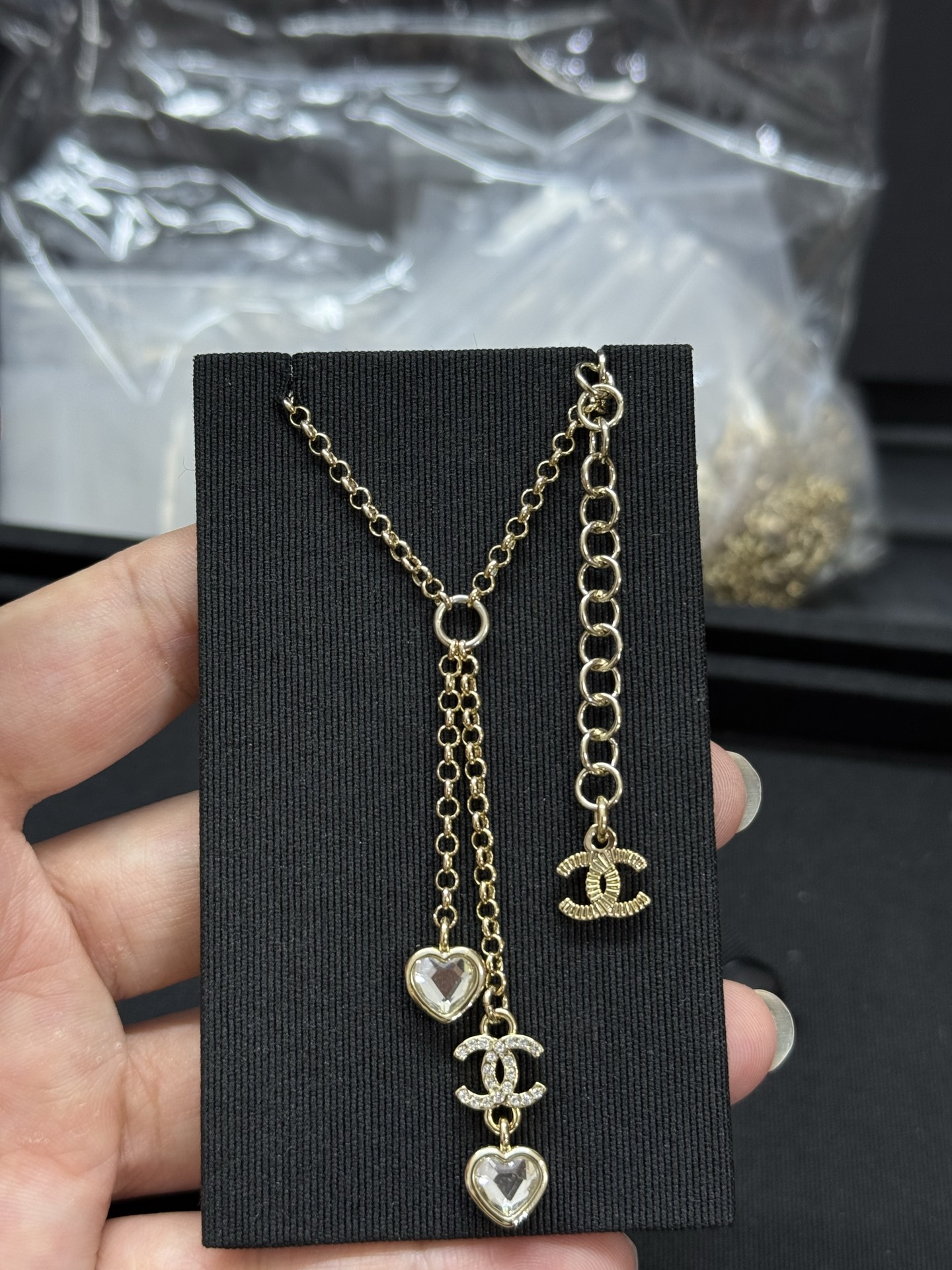 NO:361161,Xiaoxiang's new love rhinestone double c tassel logo necklace, Chanel necklace, chanel, necklace19860909小香新款爱心水钻双c流苏小logo项链,香奈儿项链,chanel,necklace,Jewelry