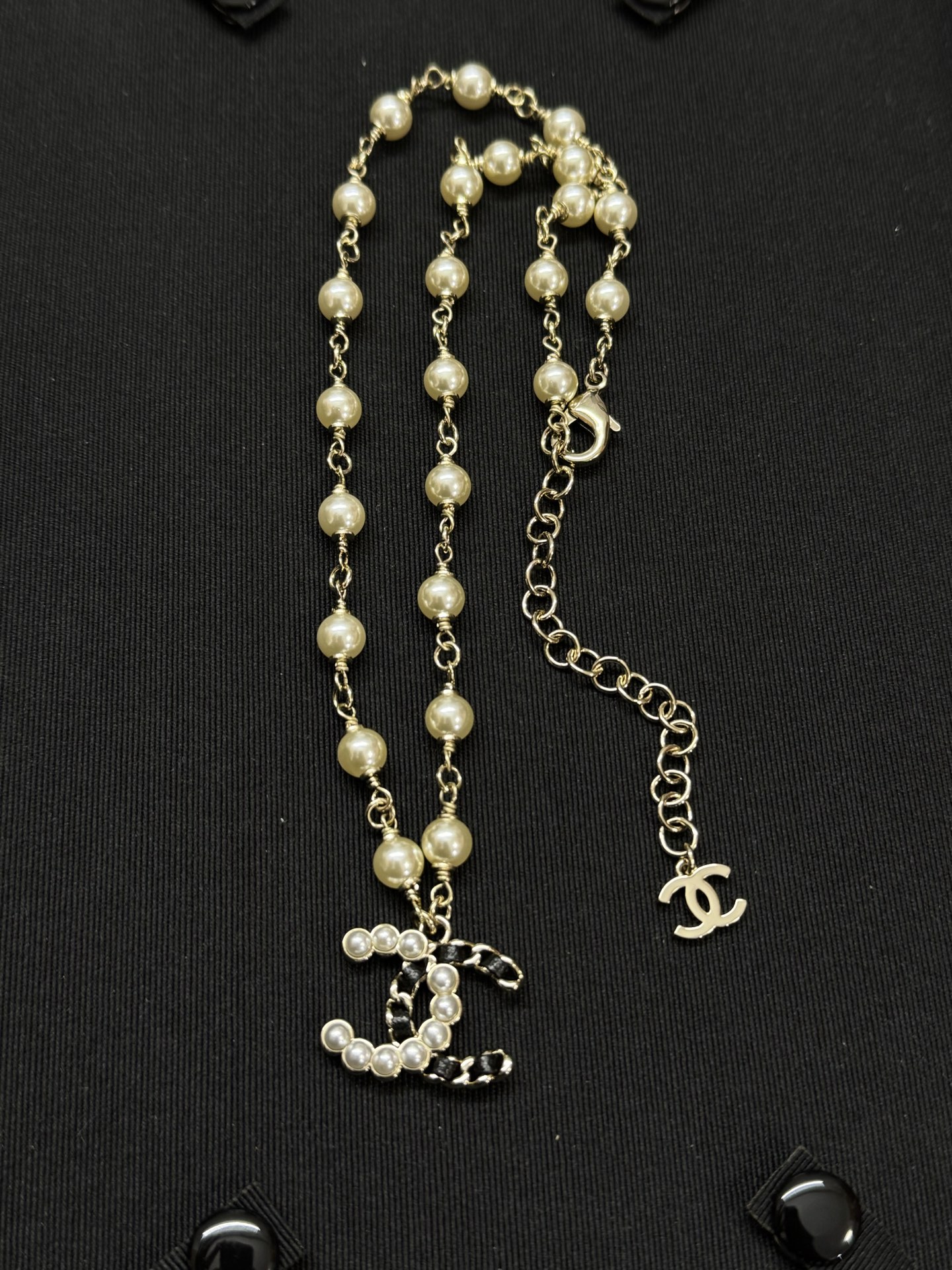 CHANEL Pearl Leather Chain Pendant Necklace