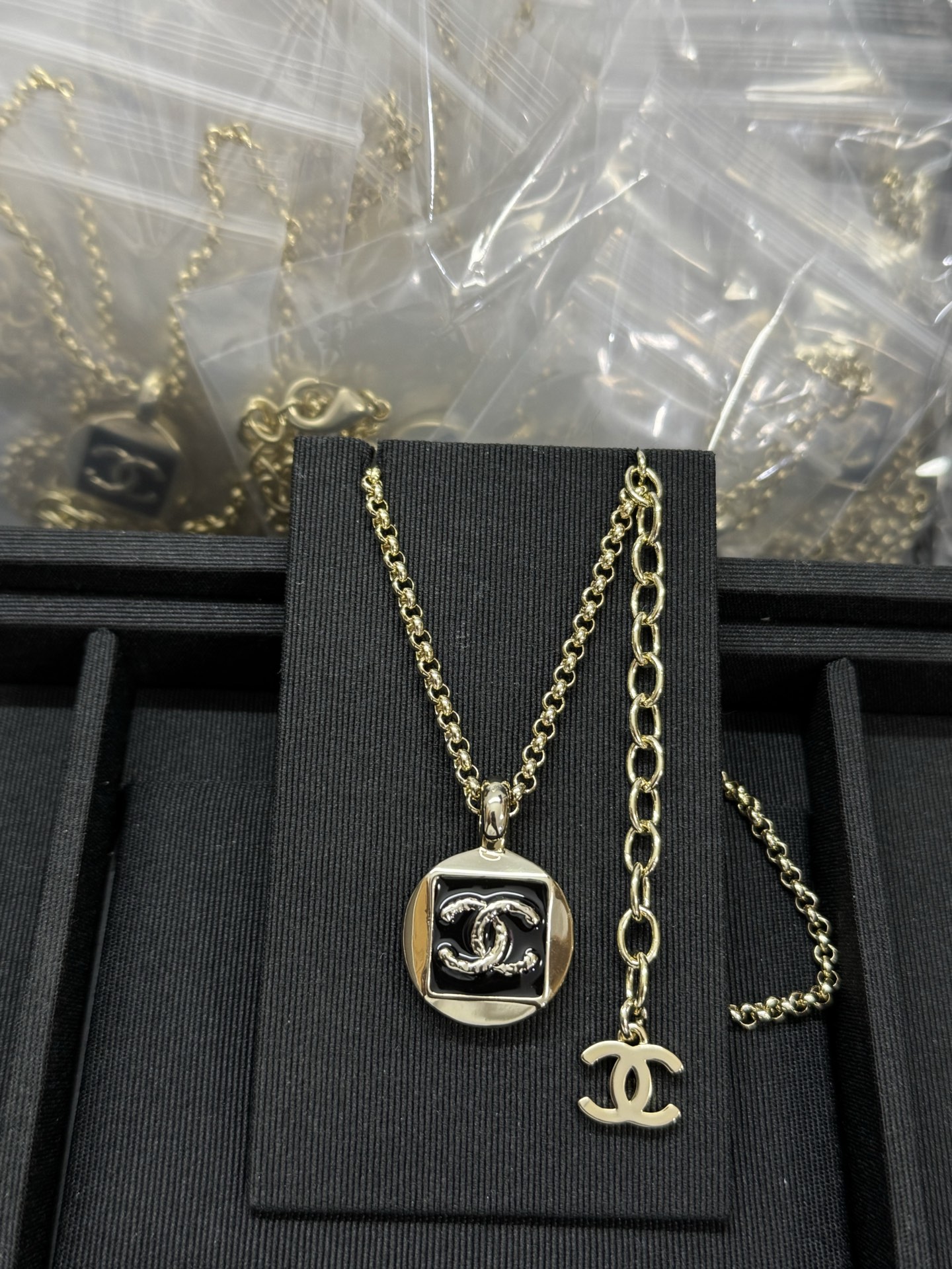 CHANEL Necklace Black Square Enamel