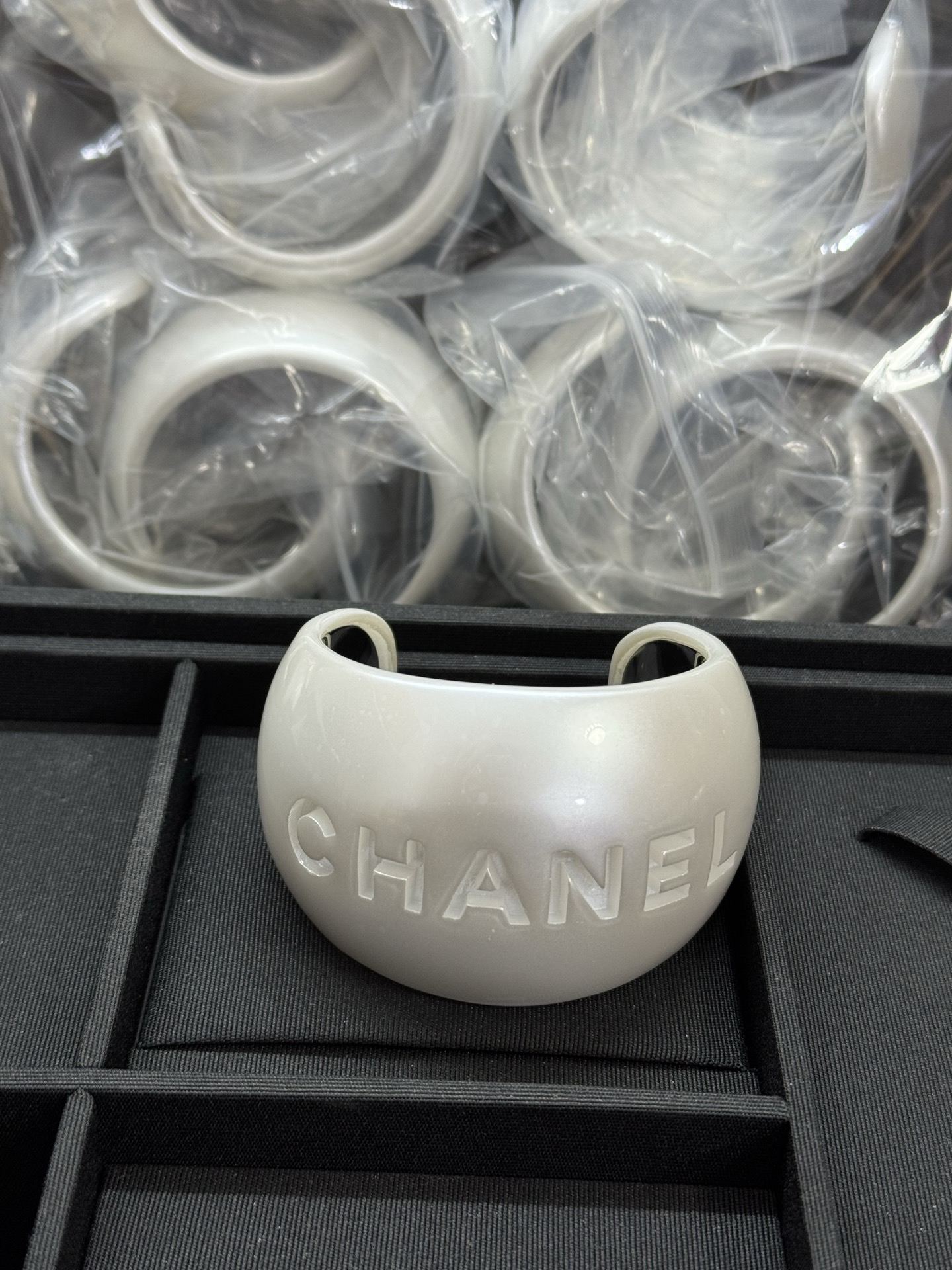 CHANEL Bracelet Resin Wide White Letters