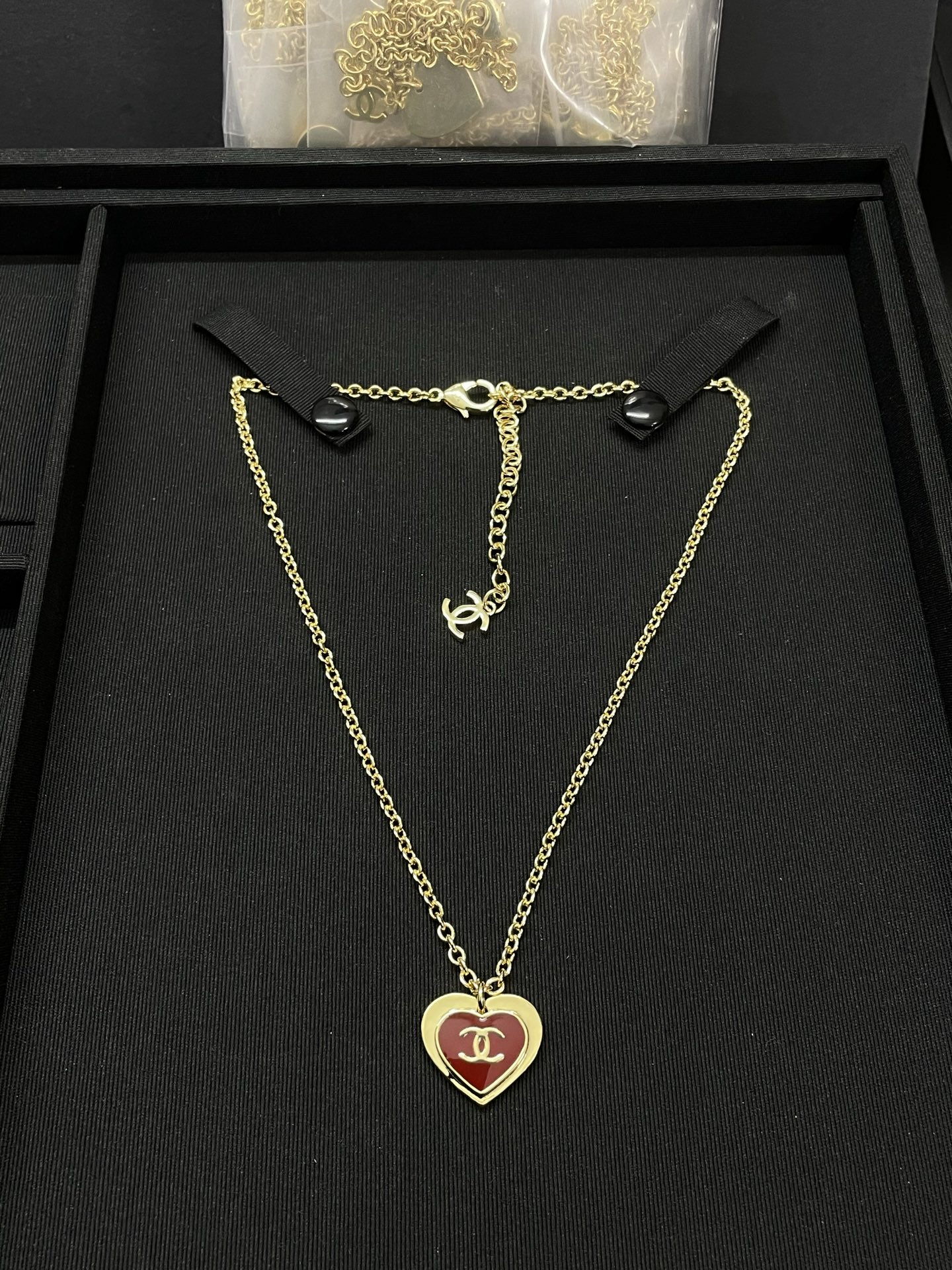 CHANEL Necklace Metal Enamel Heart