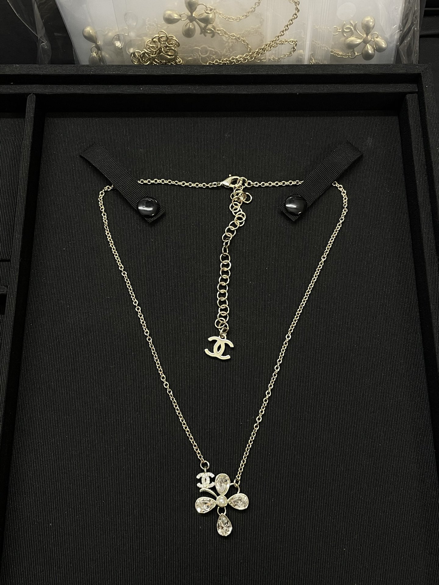 CHANEL Four-Leaf Clover Rhinestone Necklace