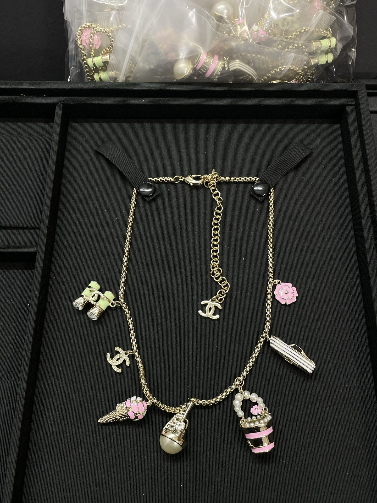 CHANEL Pink Necklace Flower Sailboat Ice Cream Pendant