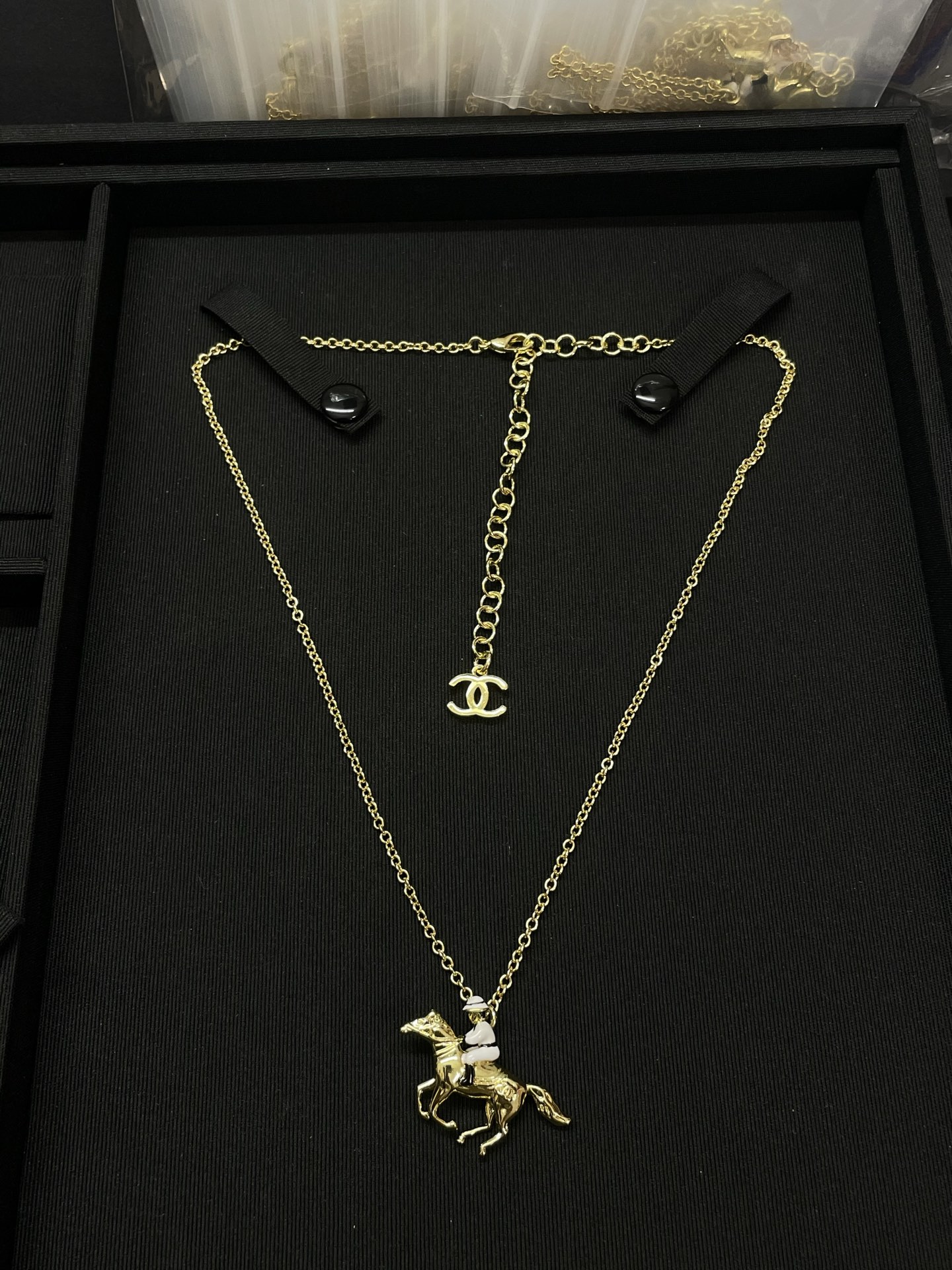CHANEL Necklace Metal Enamel Horse Riding Pendant