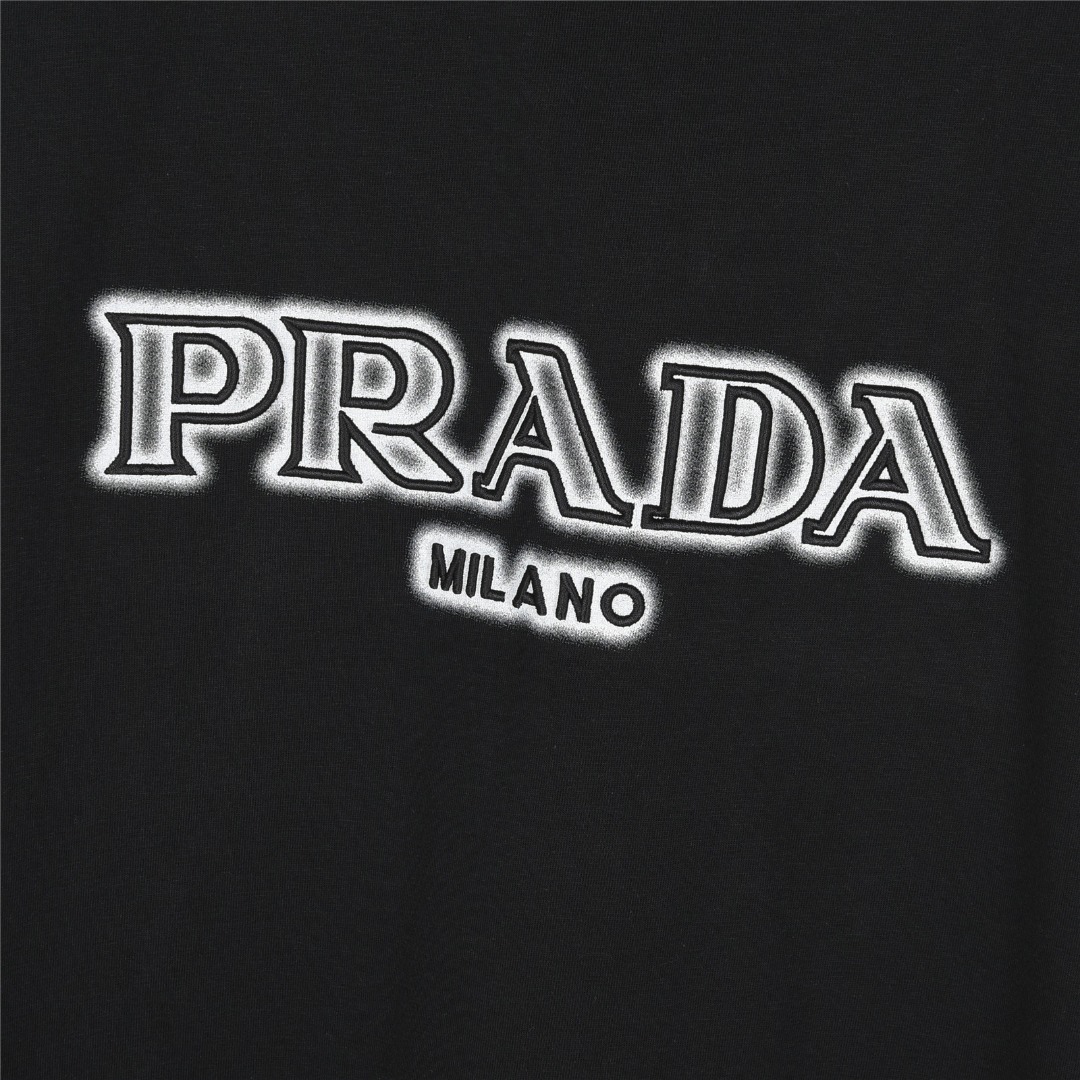 PRADA/普拉达 25ss 泼墨logo刺绣及后背三角标印花短袖T恤
