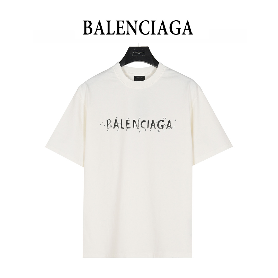 Balenciaga/巴黎世家 25ss 字母双B手绘水洗破洞短袖T恤