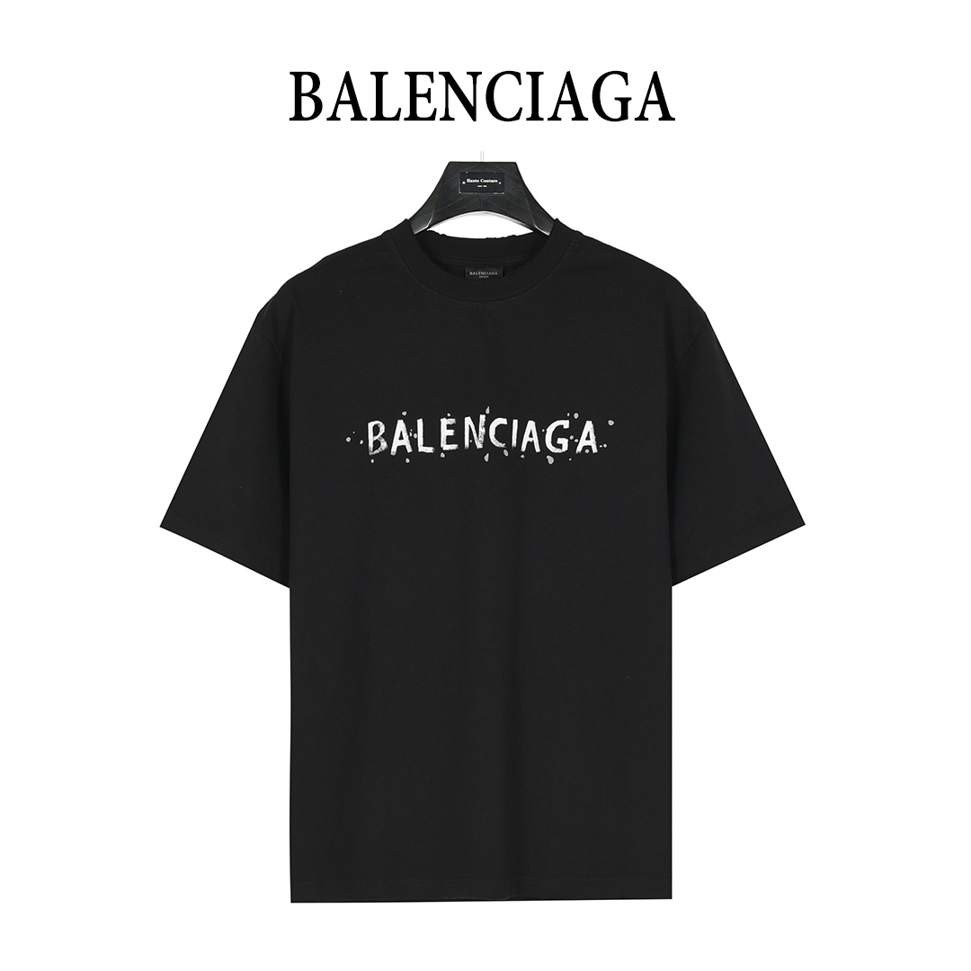 Balenciaga/巴黎世家 25ss 字母双B手绘水洗破洞短袖T恤