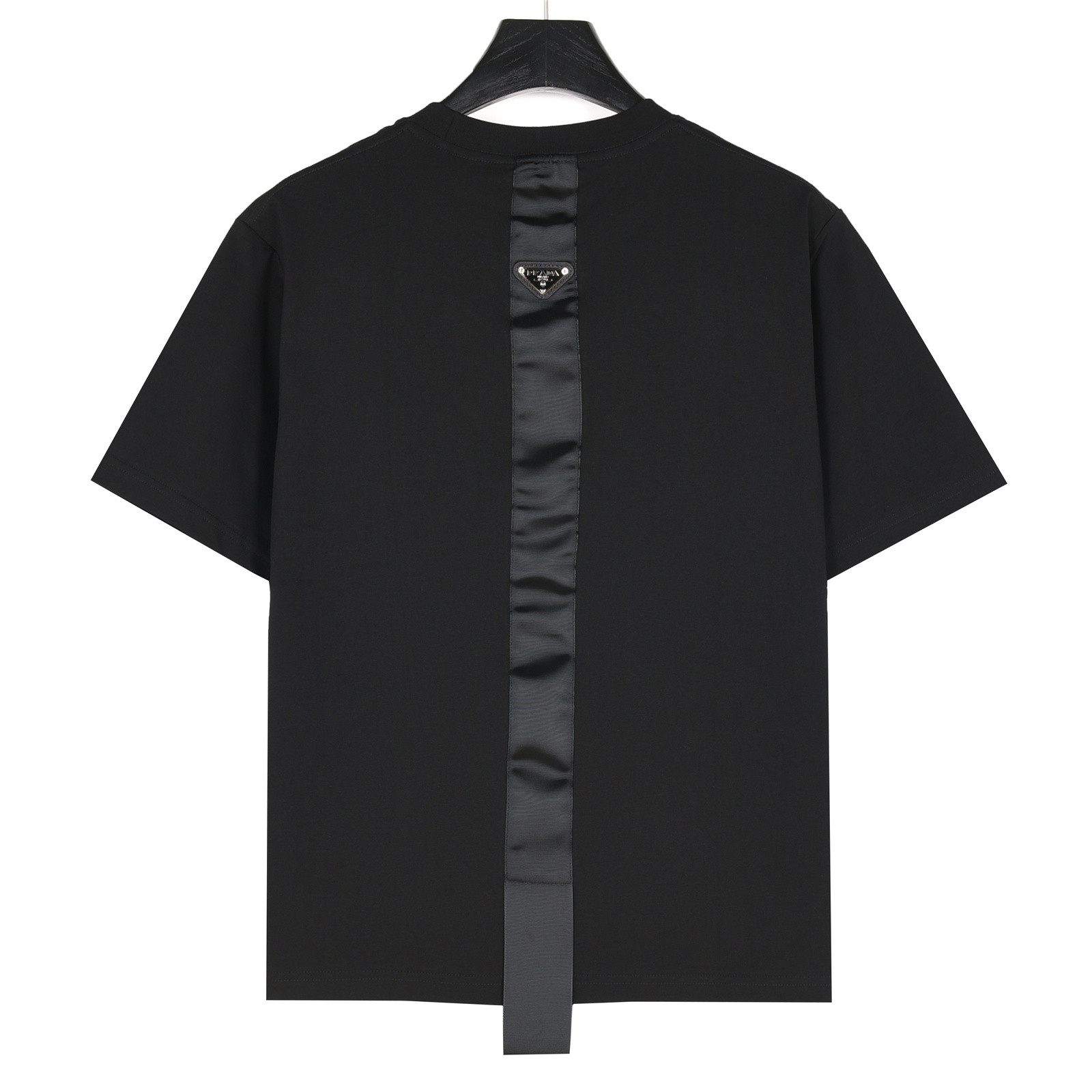 PRADA/普拉达 25ss 后背尼龙织带三角标镶嵌短袖T恤 黑色白色