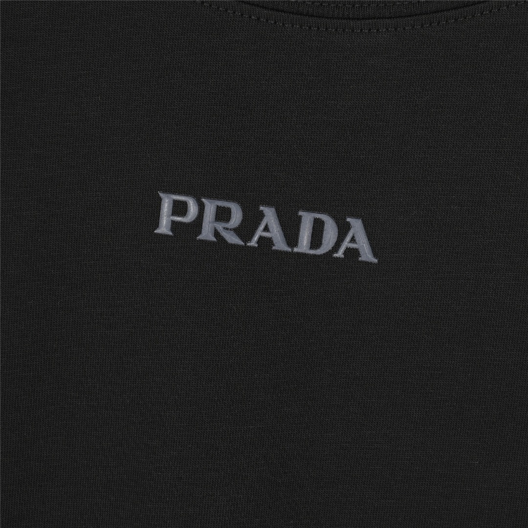 PRADA/普拉达 25ss 后背尼龙织带三角标镶嵌短袖T恤 黑色白色