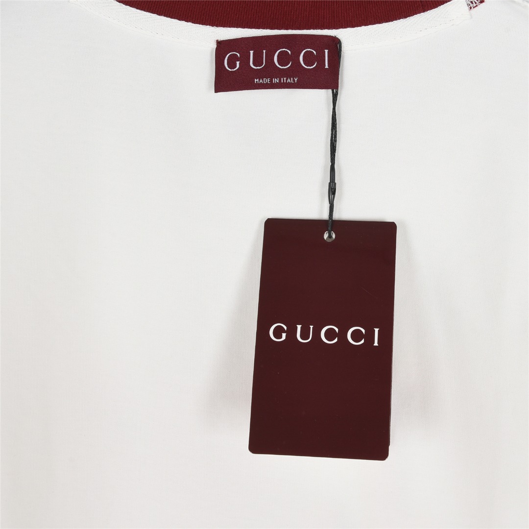 Gucci/古驰 25ss 红领及logo撞色发泡印花短袖T恤