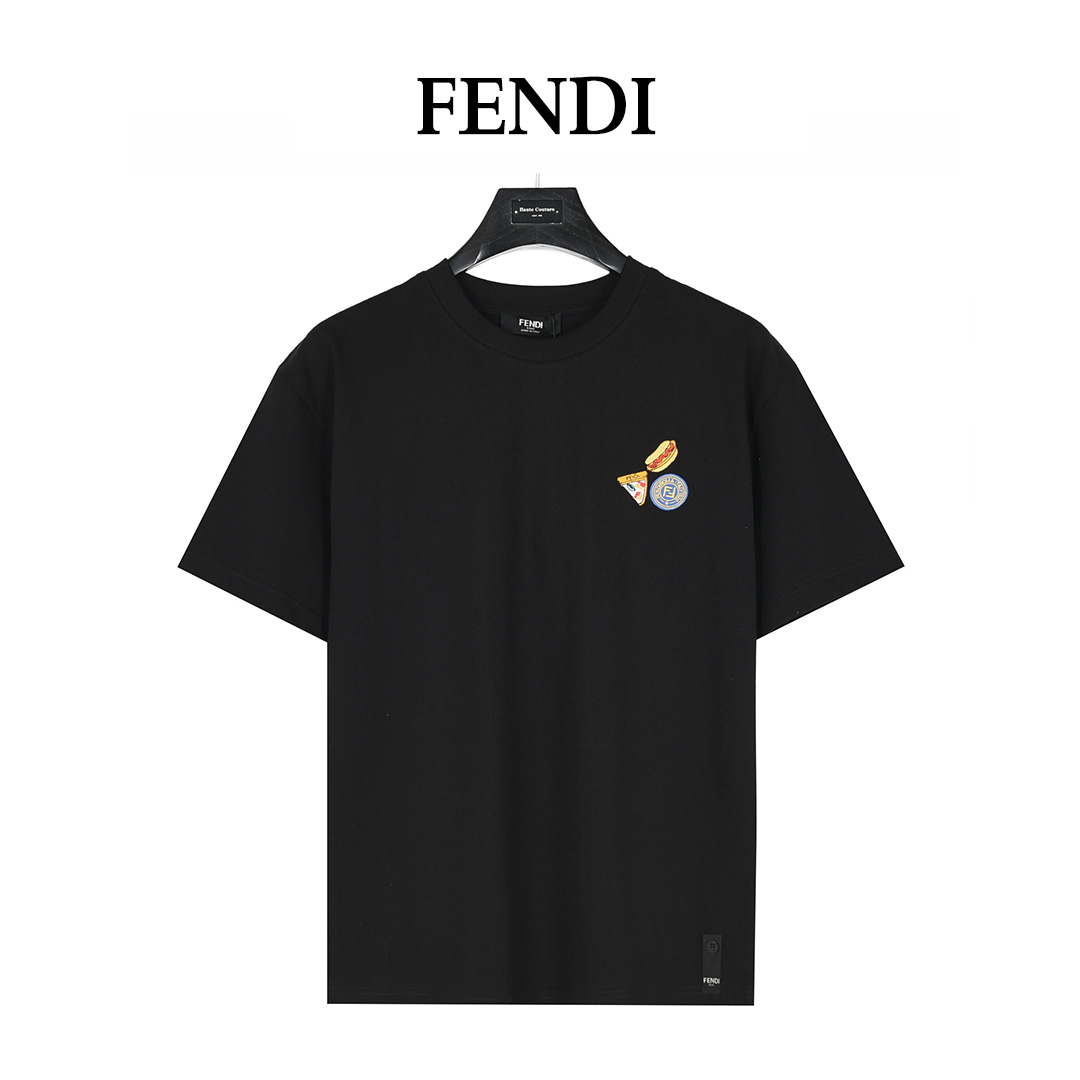 Fendi/芬迪 25ss Fendilicious披萨图案刺绣短袖T恤