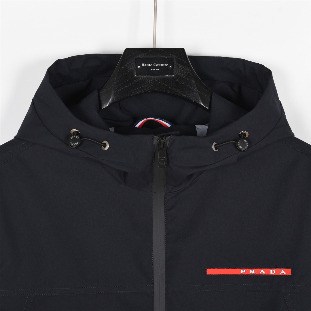 Prada/普拉达 25ss 压胶金属三角拉链连帽夹克外套 藏青