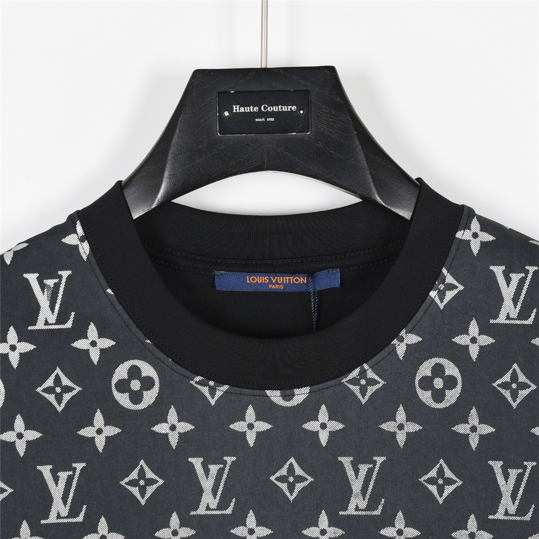 Louis Vuitton/路易威登 25ss 老花牛仔拼接短袖T恤 老花牛仔贴布圆领短袖T恤