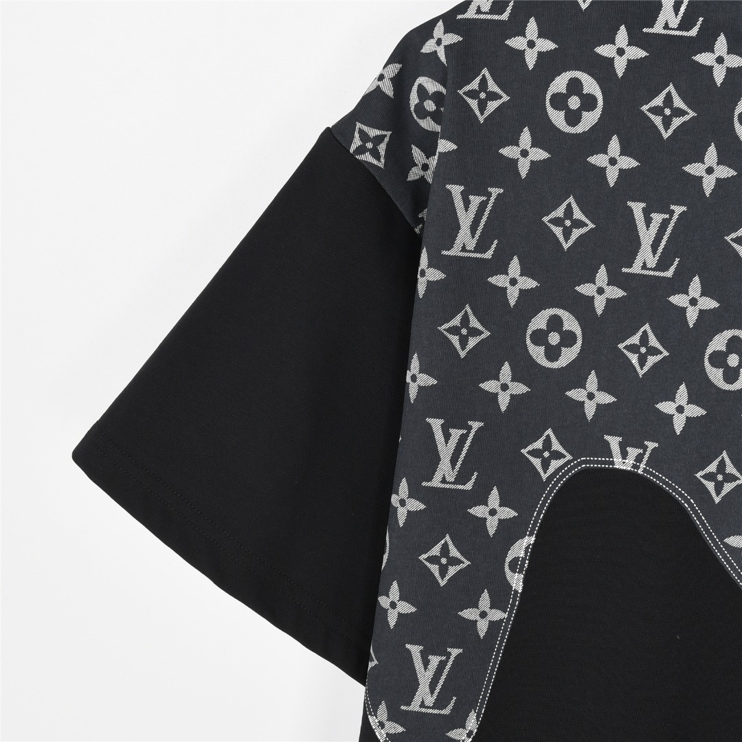 Louis Vuitton/路易威登 25ss 老花牛仔拼接短袖T恤 老花牛仔贴布圆领短袖T恤