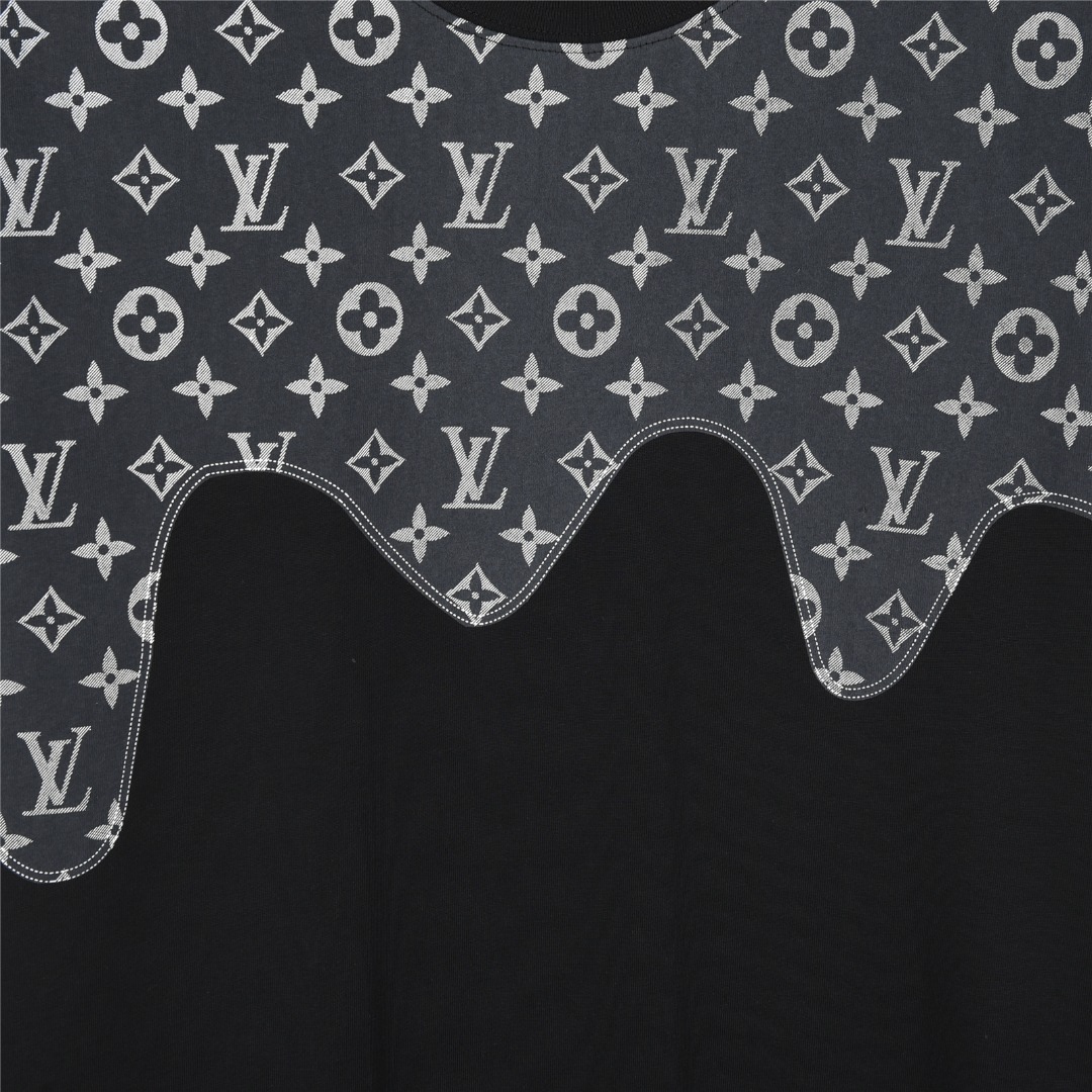Louis Vuitton/路易威登 25ss 老花牛仔拼接短袖T恤 老花牛仔贴布圆领短袖T恤
