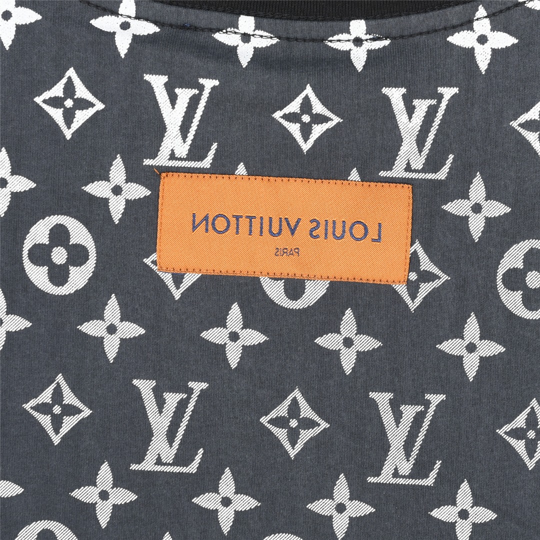 Louis Vuitton/路易威登 25ss 老花牛仔拼接短袖T恤 老花牛仔贴布圆领短袖T恤