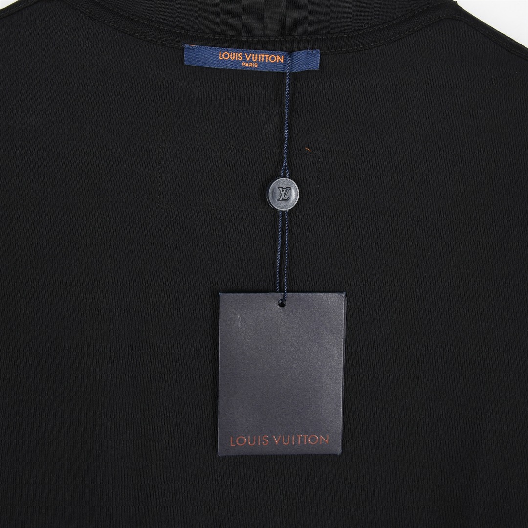 Louis Vuitton/路易威登 25ss 老花牛仔拼接短袖T恤 老花牛仔贴布圆领短袖T恤